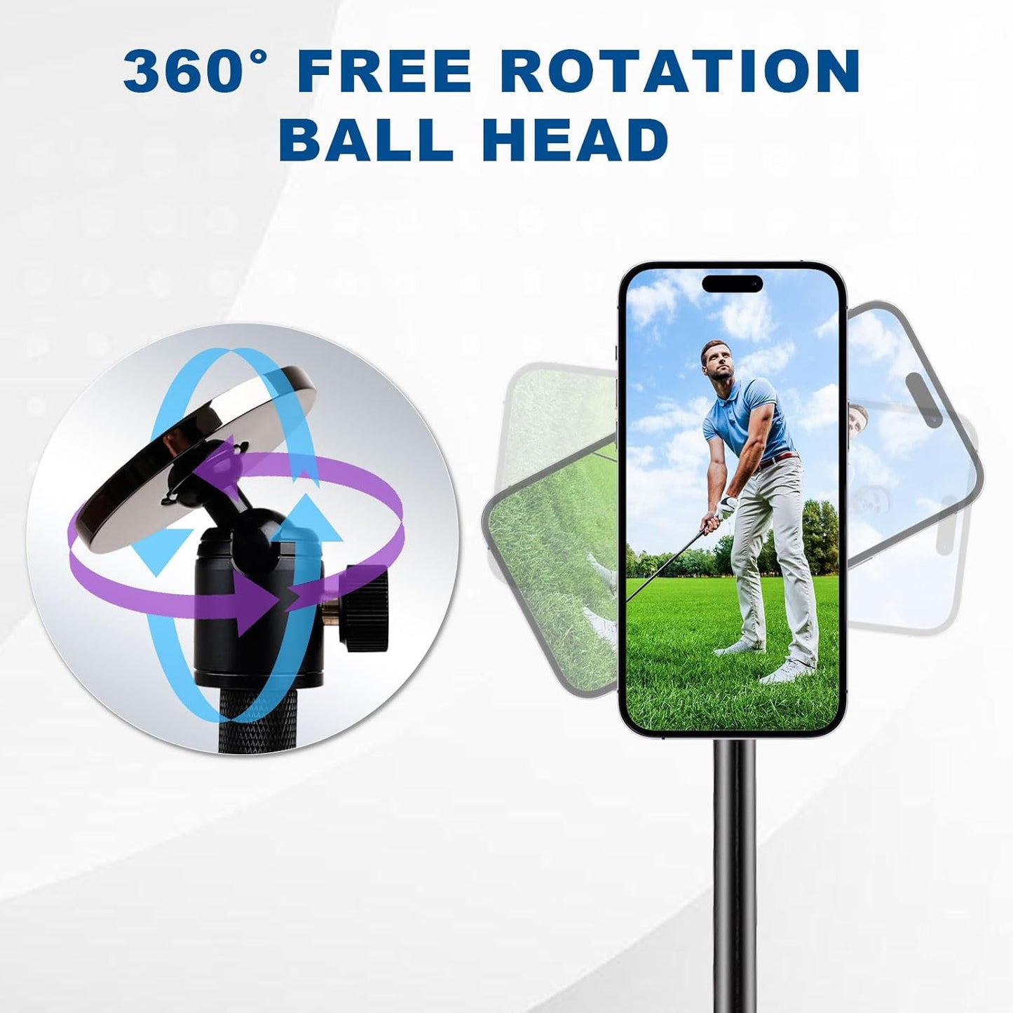 Golf Tripod & Monopod, Magnetic Golf Swing Phone Holder 54" Adjustable Aluminum, Golf Swing Training Aid Compatible with Magsafe iPhone Android Phones Camera GoPro