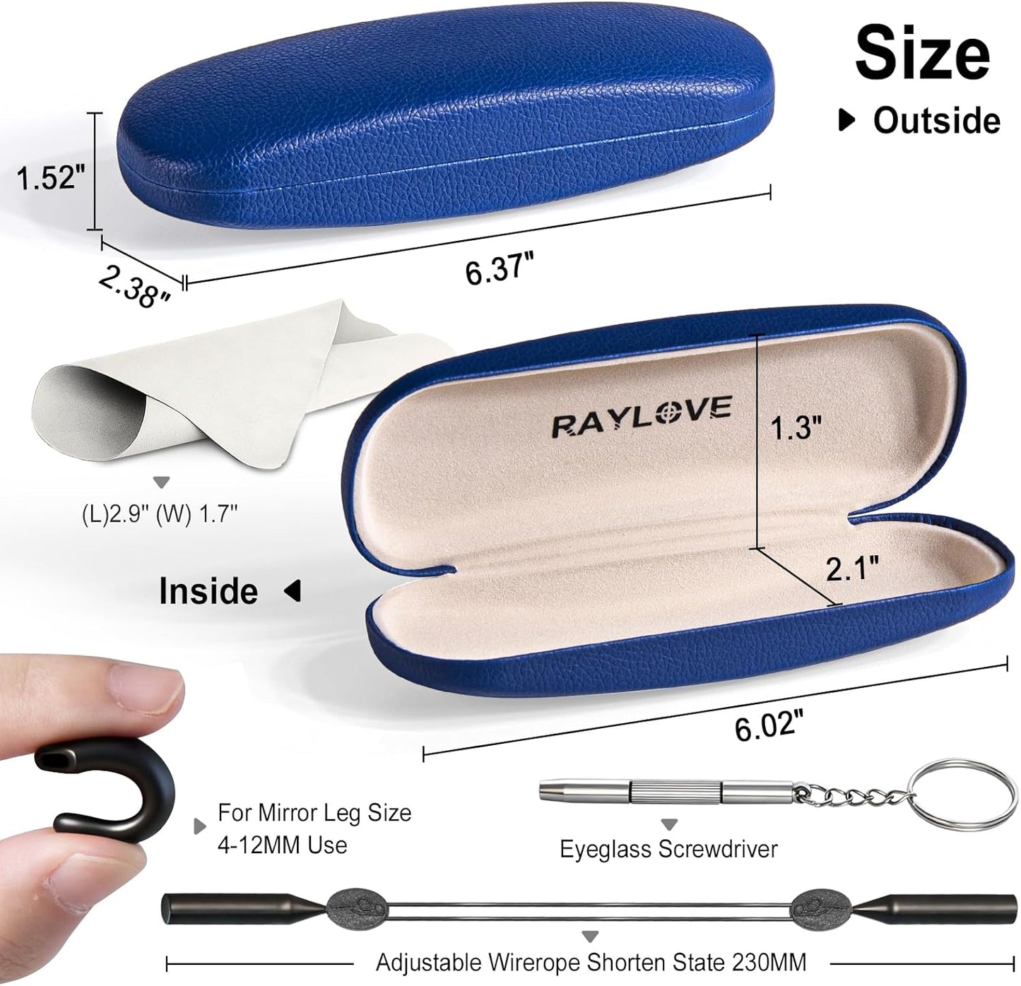 RayLove Glasses Case, Unisex Hard Shell Eyeglass Case, PU Leather Protective Hard Eye Glasses Cases with Eyewear Accessories