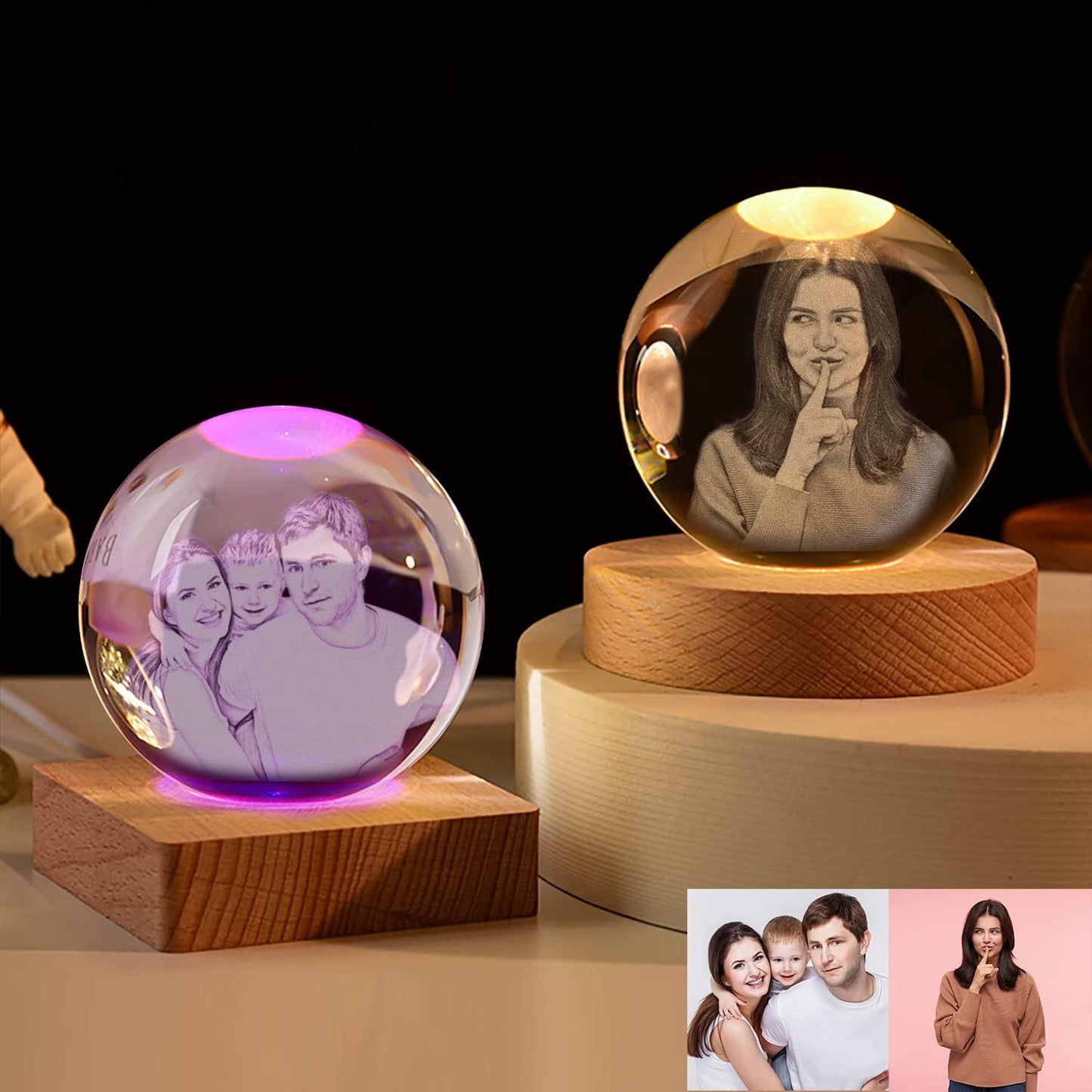 Crystal Ornament Ball with Custom Photo LED Night Light, Glowing Night Light for Home Decorations, Best Gift for Christmas/Birthday/Mother's Day