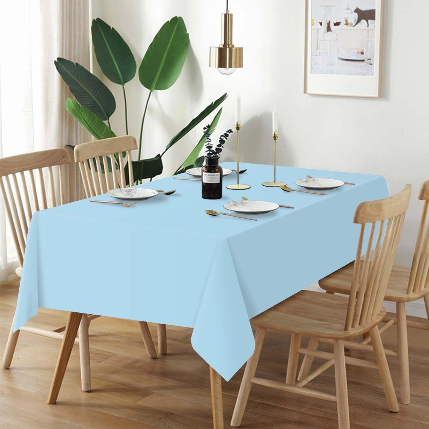 QIKSION Plastic Table Cloth Disposable 3 Pack, 54 x 108 Inch Tablecloths for Rectangle Tables, Light Blue Plastic Table Cover