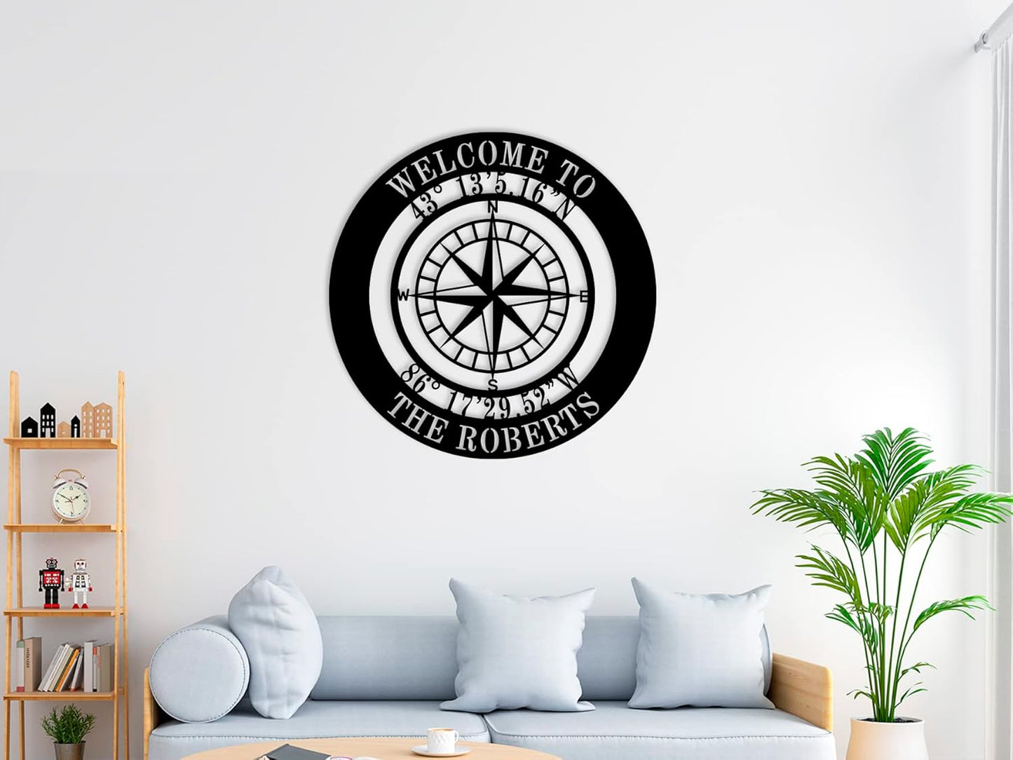 Custom Compass Metal Sign, Personalized Coordinates Sign, Nautical Wall Art, Custom Coordinates Wall Decor, Beach Lake House Decor