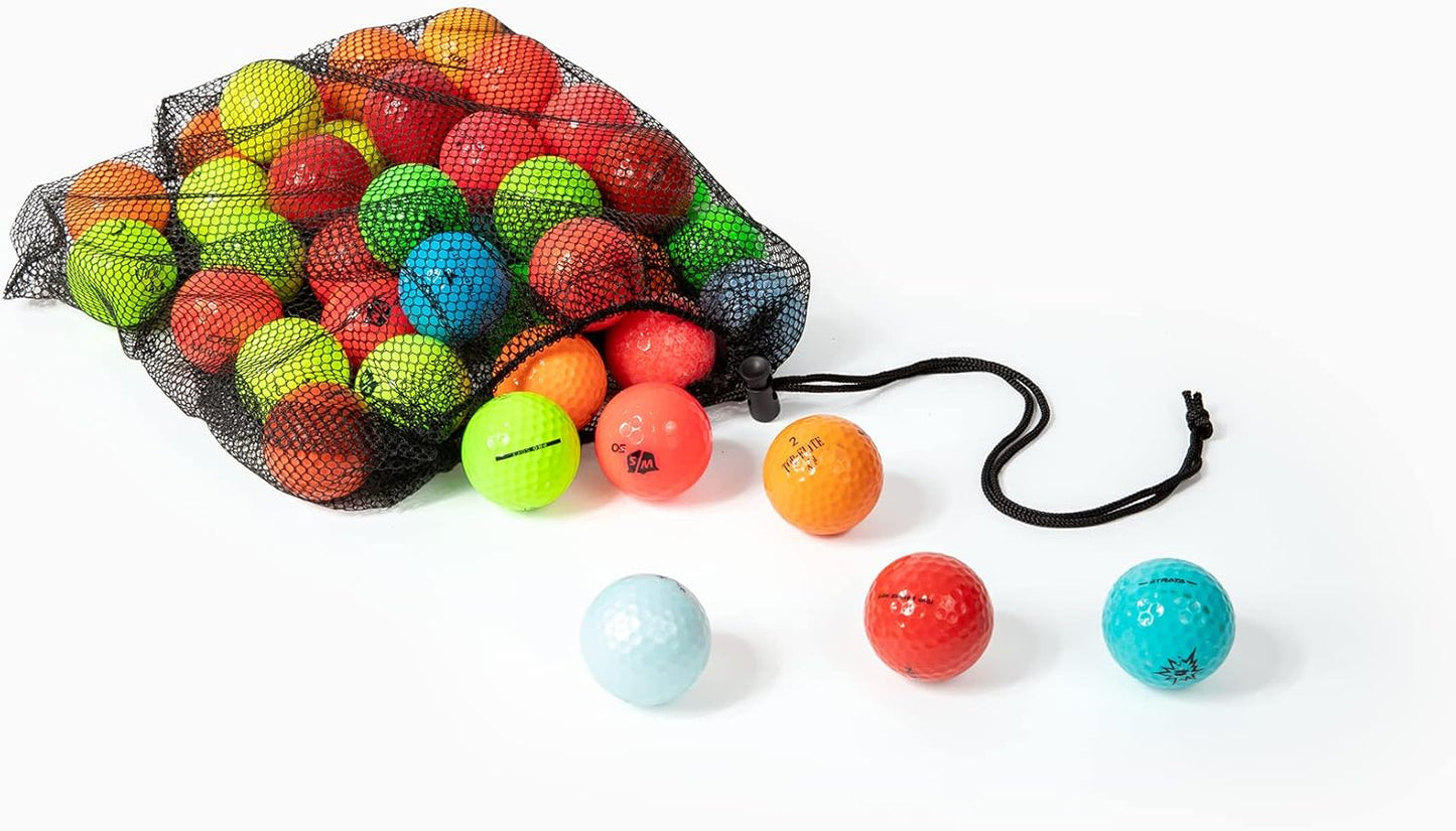 Clean Green Golf Balls Recycled Used Colored Brand Name Bulk Mix - AAA (3A) Good Condition Graded Ball - Includes GolfBalls and Mesh Carrying Bag