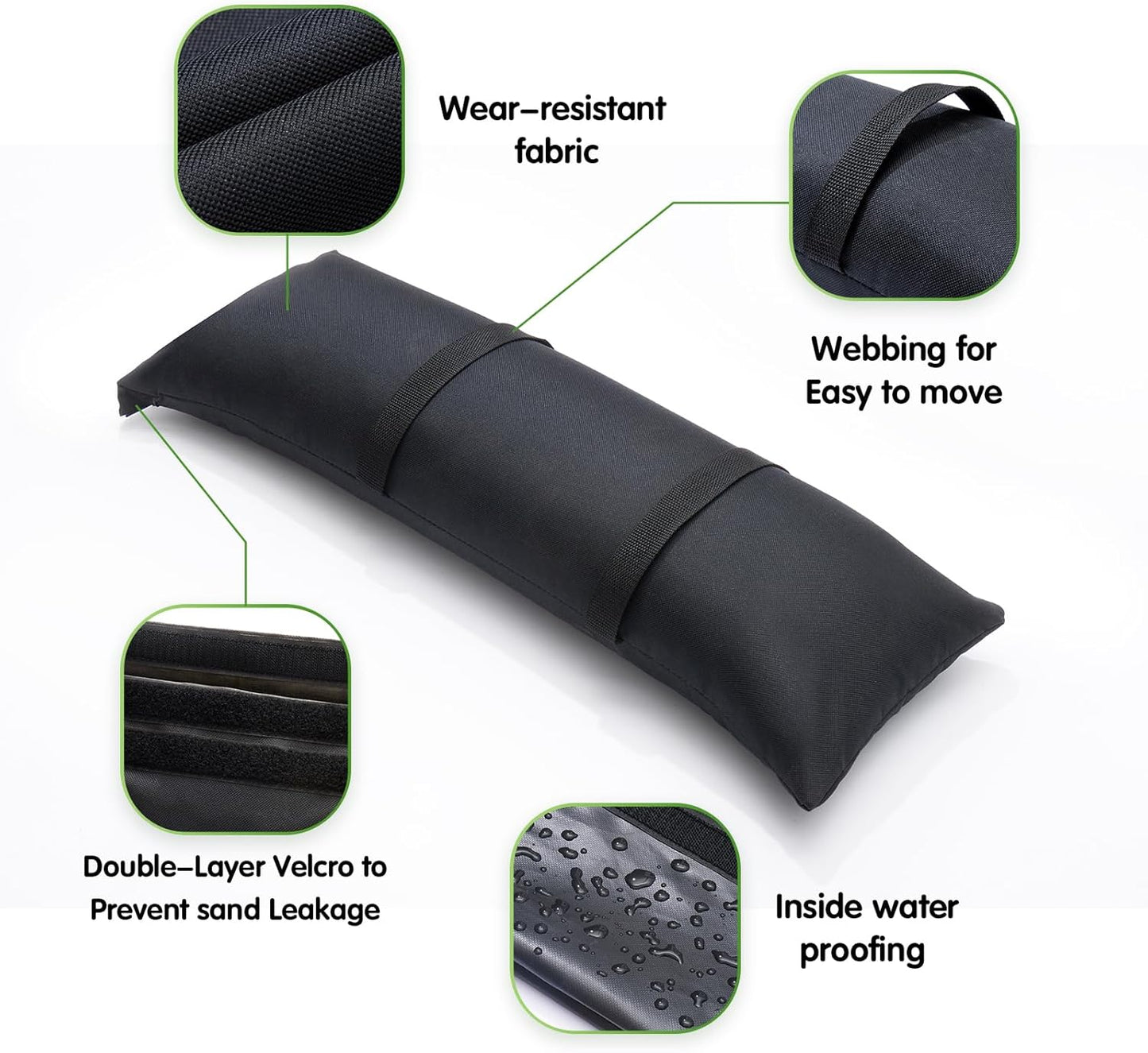 Umbrella Base Weight Sand Bags, Sand Bags for Weight, 4 Packs 44 LBS SandBags for Umbrella Base, Cantilever Patio Umbrella, Trampoline, Outdoor Garden Backyard Furniture(Without Sand)(4, black)