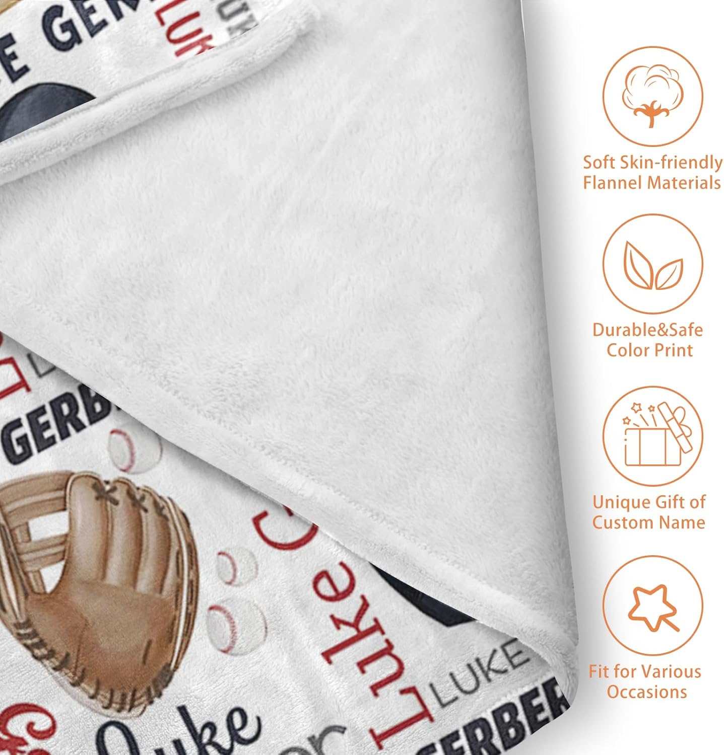 Custom Name Baseball Blanket - Personalized Names Soft Plush Flannel Throw Blankets for Baby Kids Teen Boys Girls Holidays Birthdays Gifts Color02