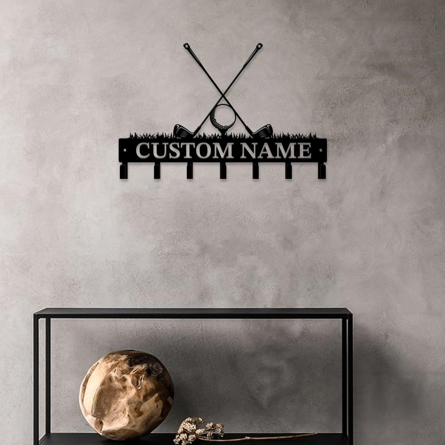 Personalized Custom Name Golf Ball Wall Keys Hooks,Metal Golf Art Clothes Hooks,Metal Golf Lover Wall Home Storage Decorative,For Front Door, Hallway, Kitchen, Bedroom,Keys,Hats (Style F)