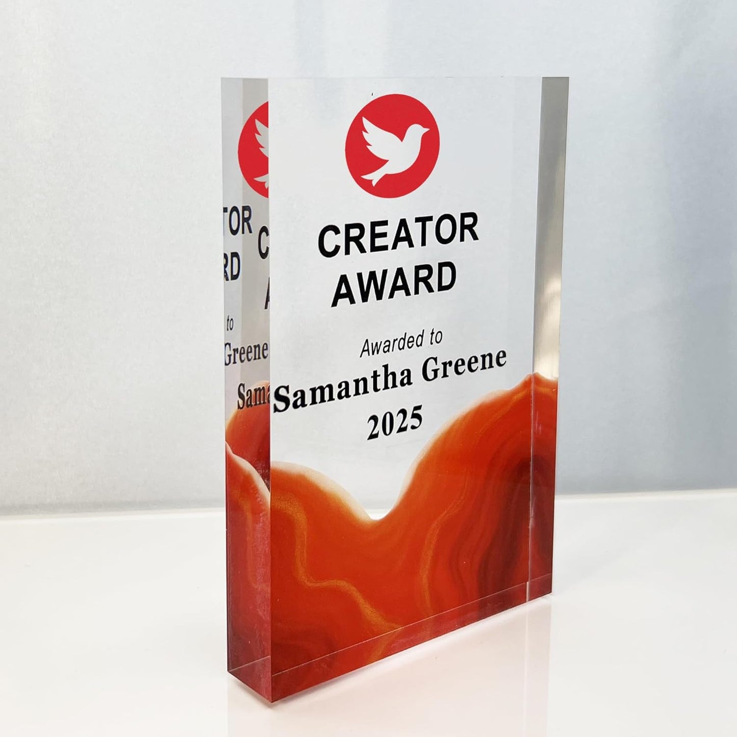 Tina&Co Personalized Corporate Trophy - Customizable Acrylic & Glass Award, for Company Anniversary, Employee Appreciation, Awards Ceremony with Logo 8"x2.5"x0.8"