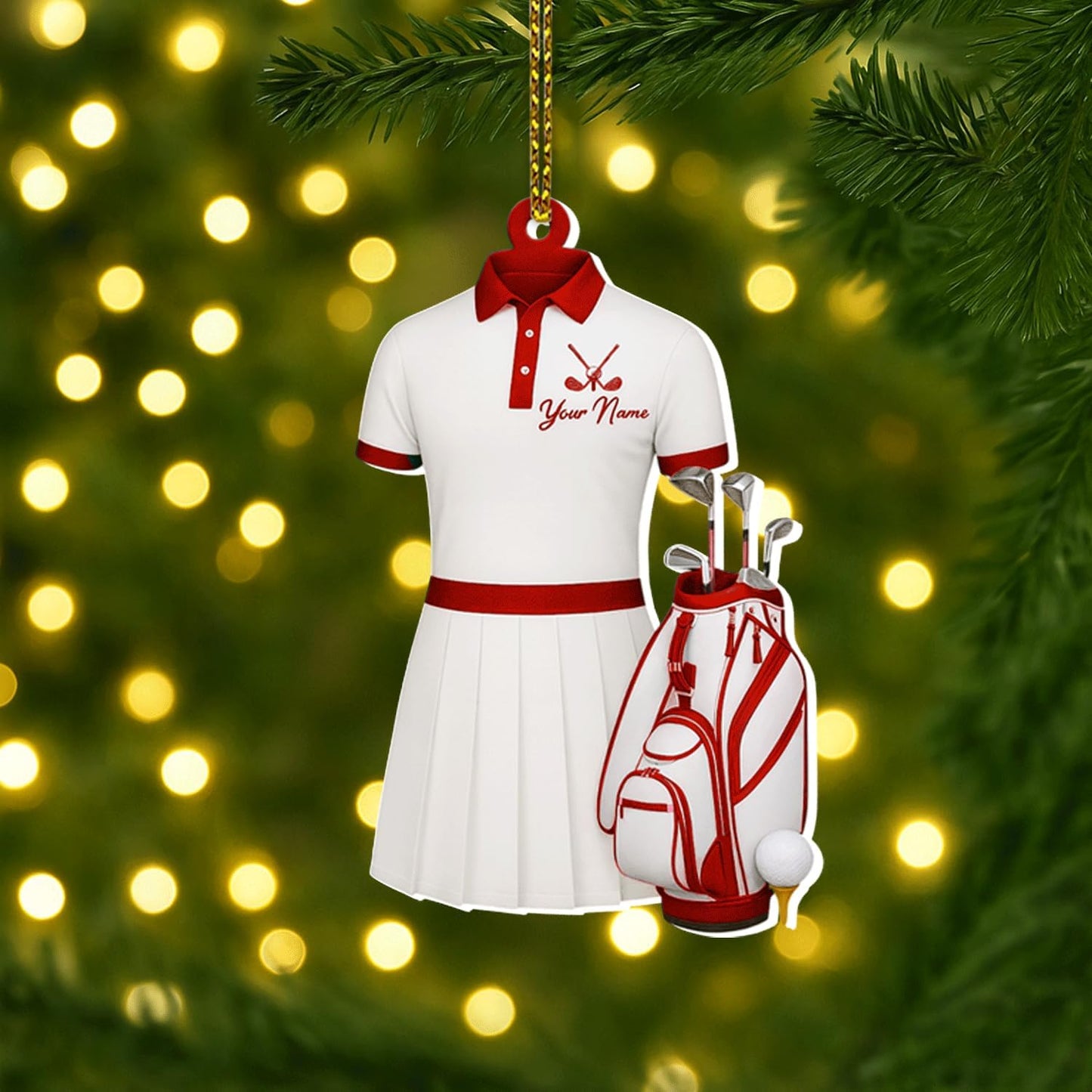 Personalized Golf Christmas Ornament 2025, Custom Name Bag, and Golfer Outfit Gilf, Ball Head Ornament with Santa Hat, Gifts for Golf Lovers 4