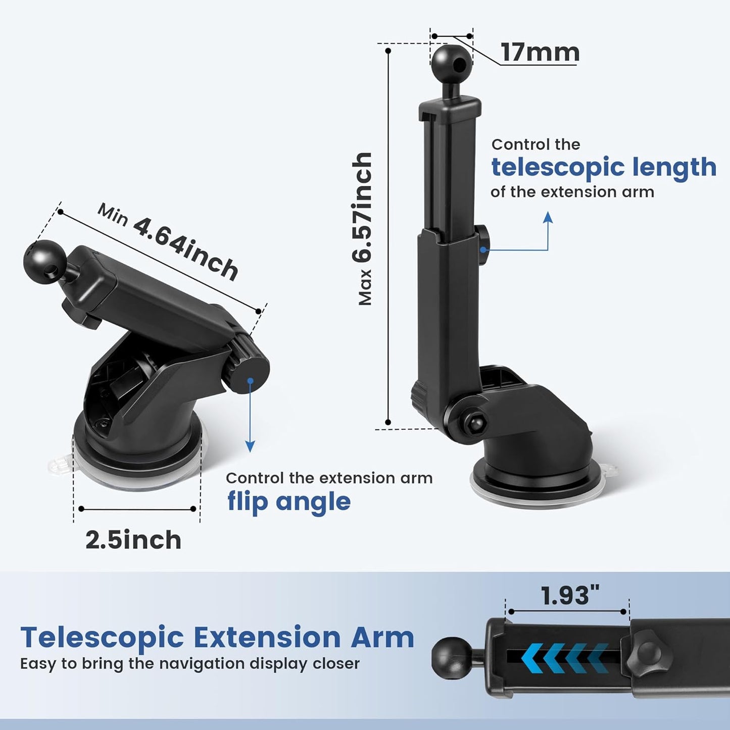EWAY 2PCS for Garmin GPS Mount w/Telescopic Extension Arm, Replacement Dash Ball Mount Holder for Dashboard Windshield Windscreen for Garmin Nuvi RV Dezl Drive Drivesmart Zumo Driveassist DriveLuxe