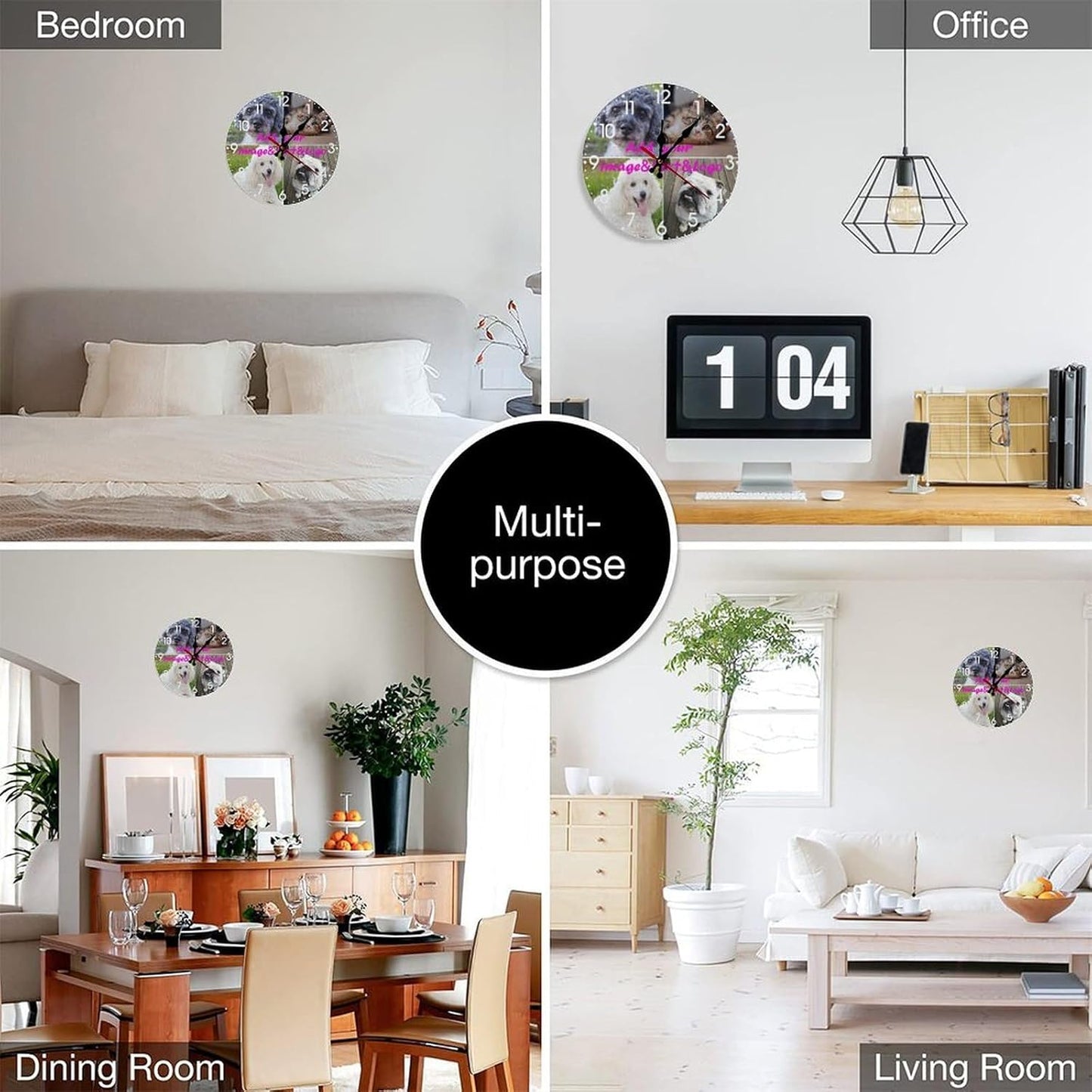 Custom Wall Clock,Personalized Wood Clock add Your Photo/Text,Customizable Silent Round Decoration for Kitchen Bathroom 12inch style4