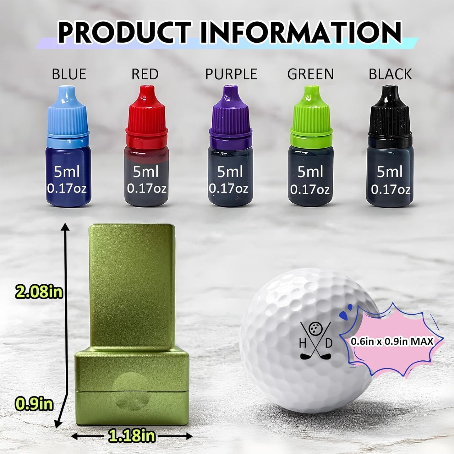 HDSD Custom Golf Ball Stamp Personalized Self-Ink Waterproof & Long-Lasting Monogram for Golfers