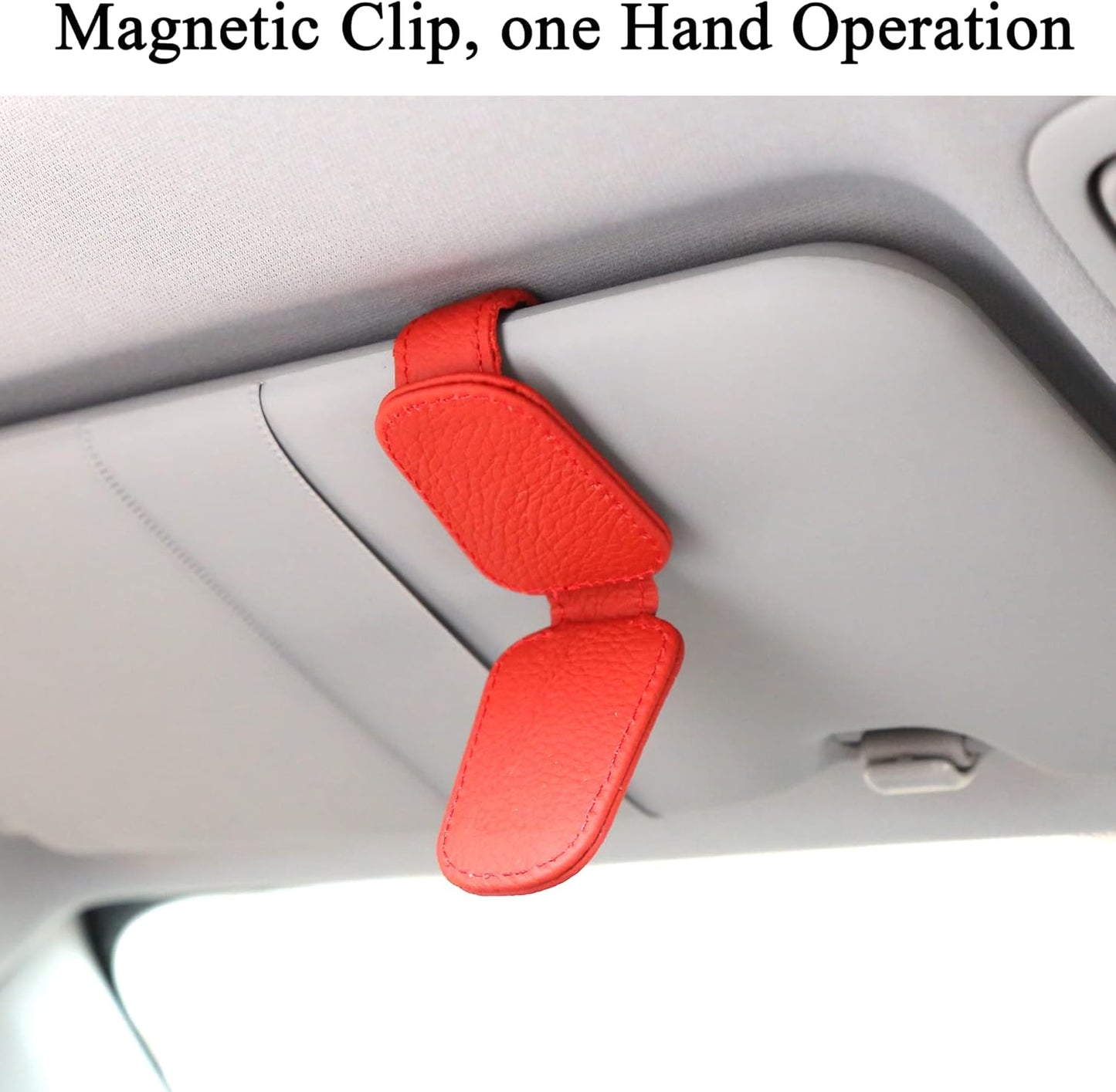 Shering Sunglasses Holders for Car Sun Visor, 2pack Red Magnetic Leather Glasses Eyeglass Hanger Clip for Car, Visor Sunglasses Holder Clip Car Accessories for Truck