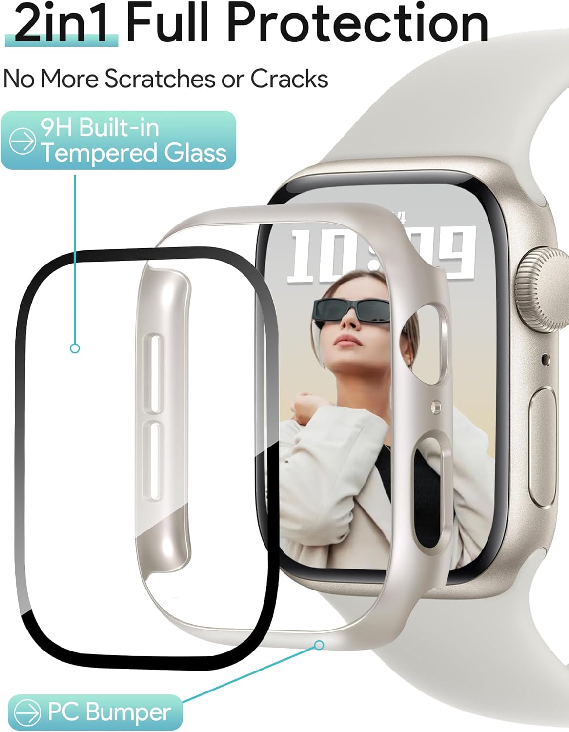 JR.DM 40mm 2 Pack Hard PC Case with HD Tempered Glass Screen Protector for Apple Watch Series 6/5/4/SE/SE2/SE3, Guard Bumper Full Coverage Protective Anti-Scratch Face Cover for iWatch, Clear+Clear