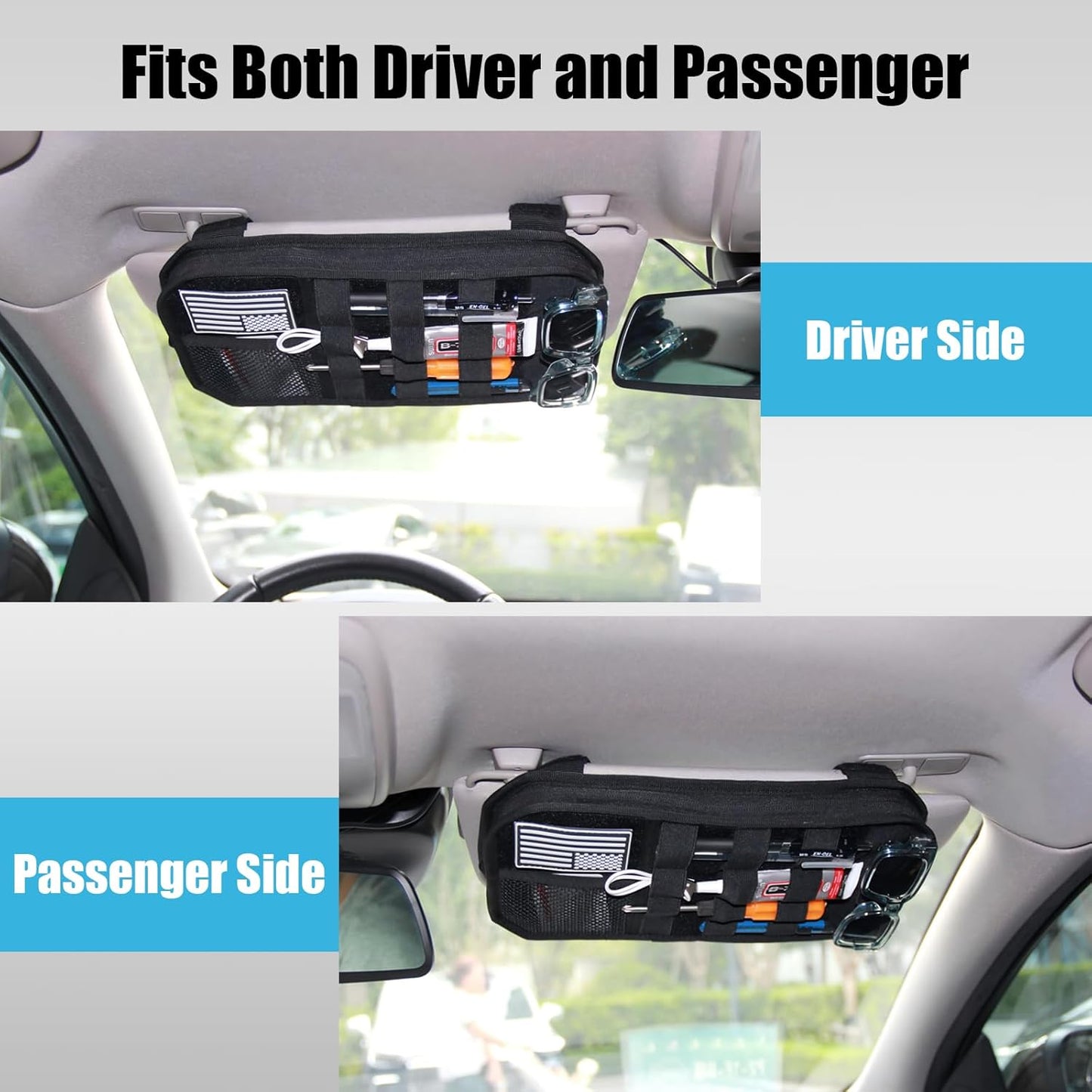 Tactical Sun Visor Organizer for Cars,Police Gear Truck Accessories with Zippered Storage Pouch, MOLLE Panel,Sunglasses holder Clip,Pens,Tools, Universal Fit for Trucks SUVs Police Patrol Cars