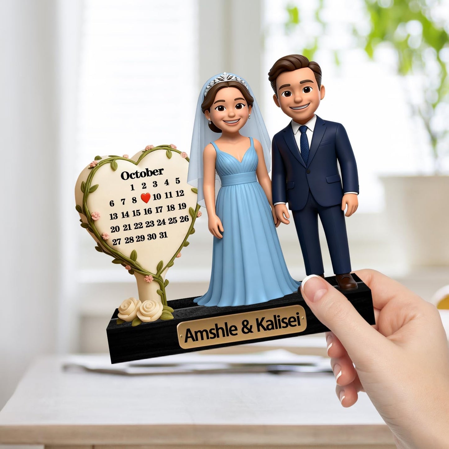 Personalized Couple Cartoon Photo Sculpture Ornament Custom Name Date 2D Acrylic Cartoon Style Figurine Desk Decor Gift for Couple Valentine's Day Xmas Anniversary (Style 15)
