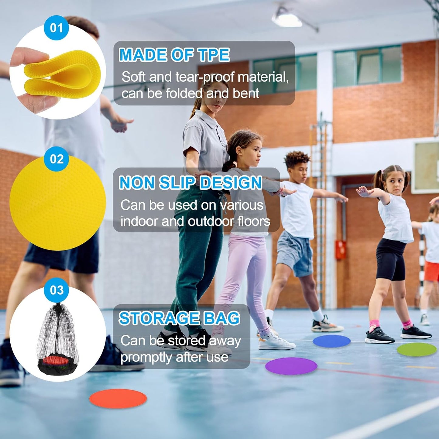 PATIKIL 9 Inch Poly Spot Markers, 12Pcs Non Slip Rubber Floor Dots with Storage Bag Flat Agility Cones for Sports Training Basketball Football