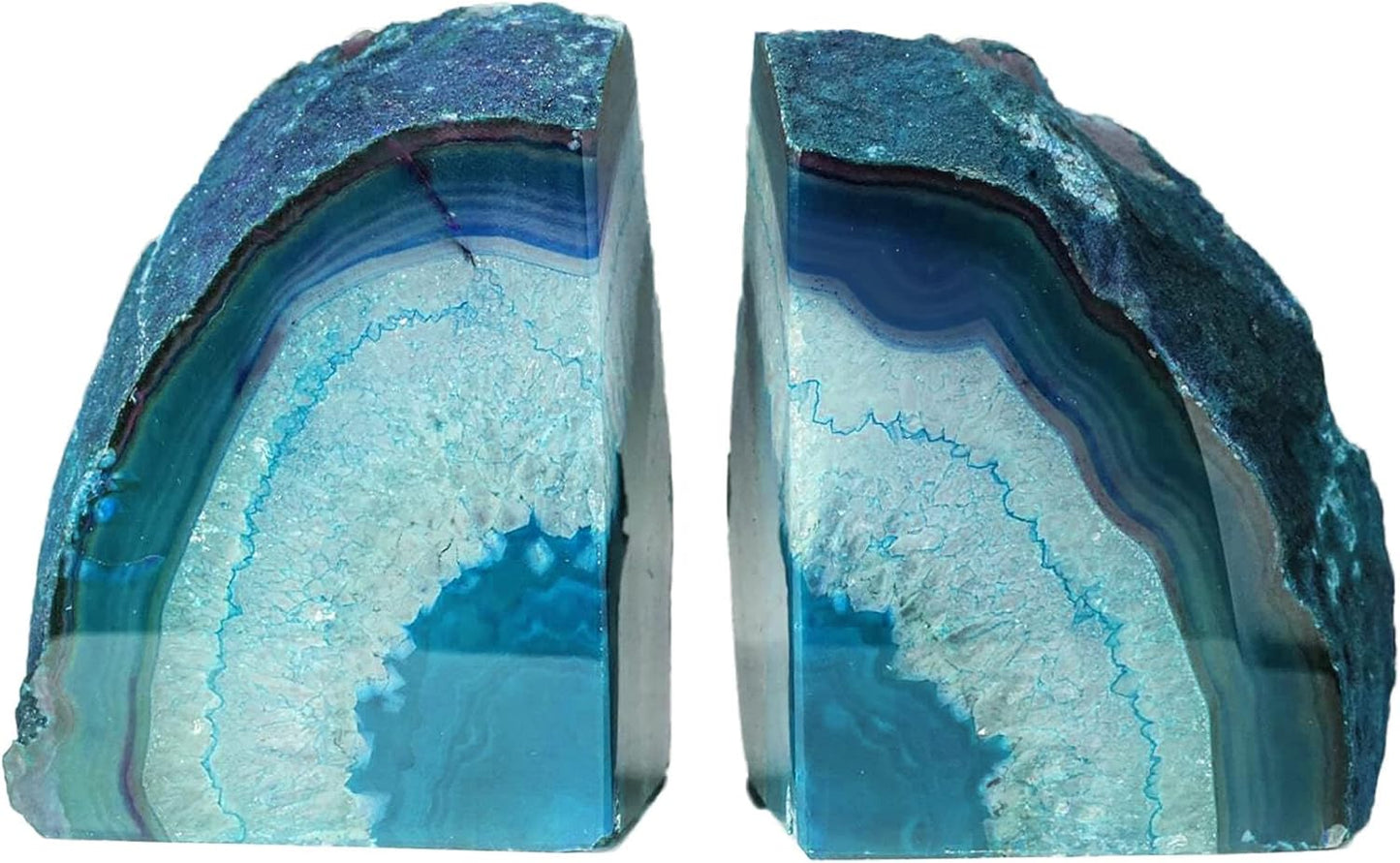 AMOYSTONE Teal Agate Bookends, Large Decorative Crystal Stone Ends 4-6 LBS for Heavy Books, Perfect for Study Room and Office Bookshelf Decor
