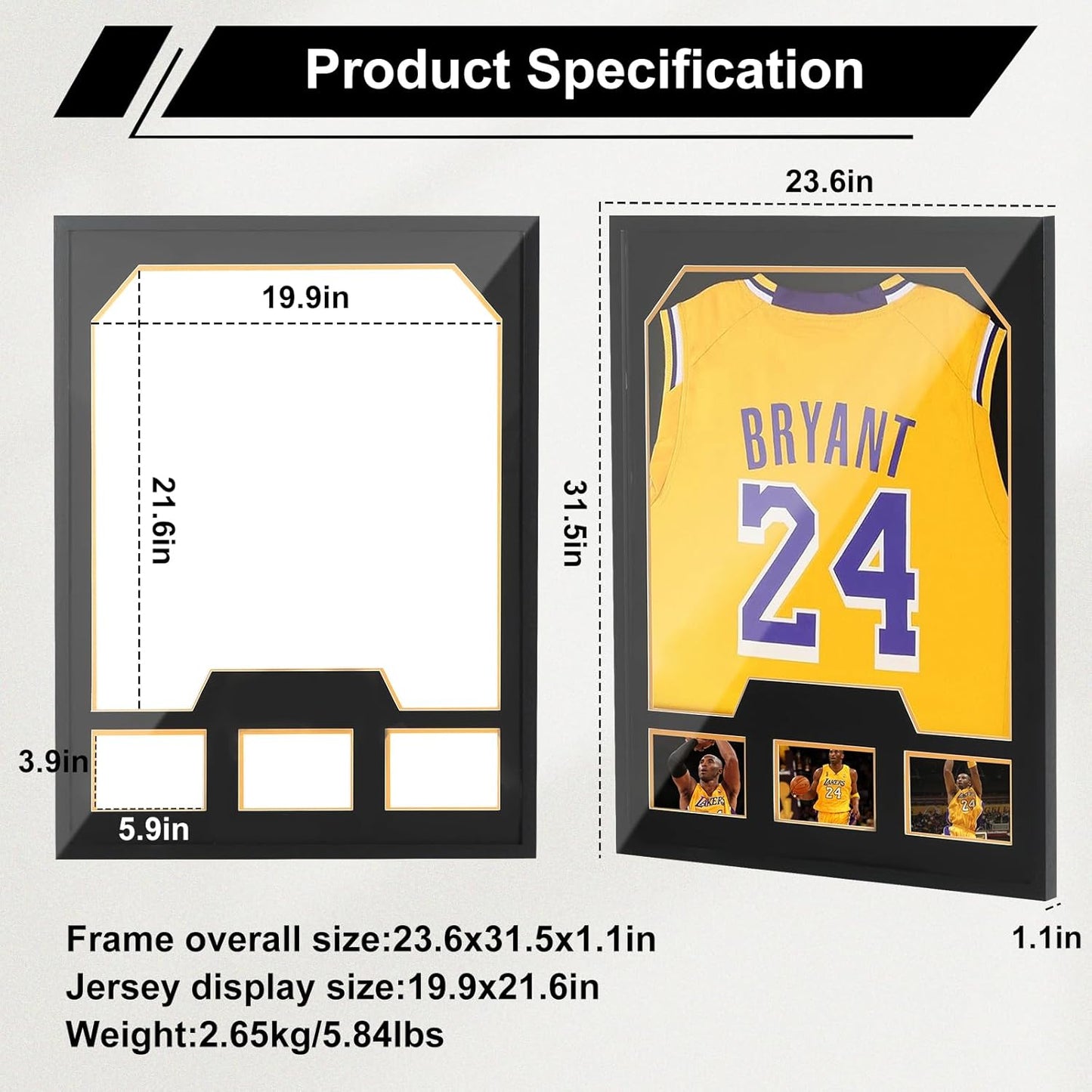Nice C Jersey Frame Display Cases, Jersey Frame with Picture Slots, Jersey Shadow Box Display Case, 98% UV Protection, Football, Basketball (3 Pack, Black&Gold)