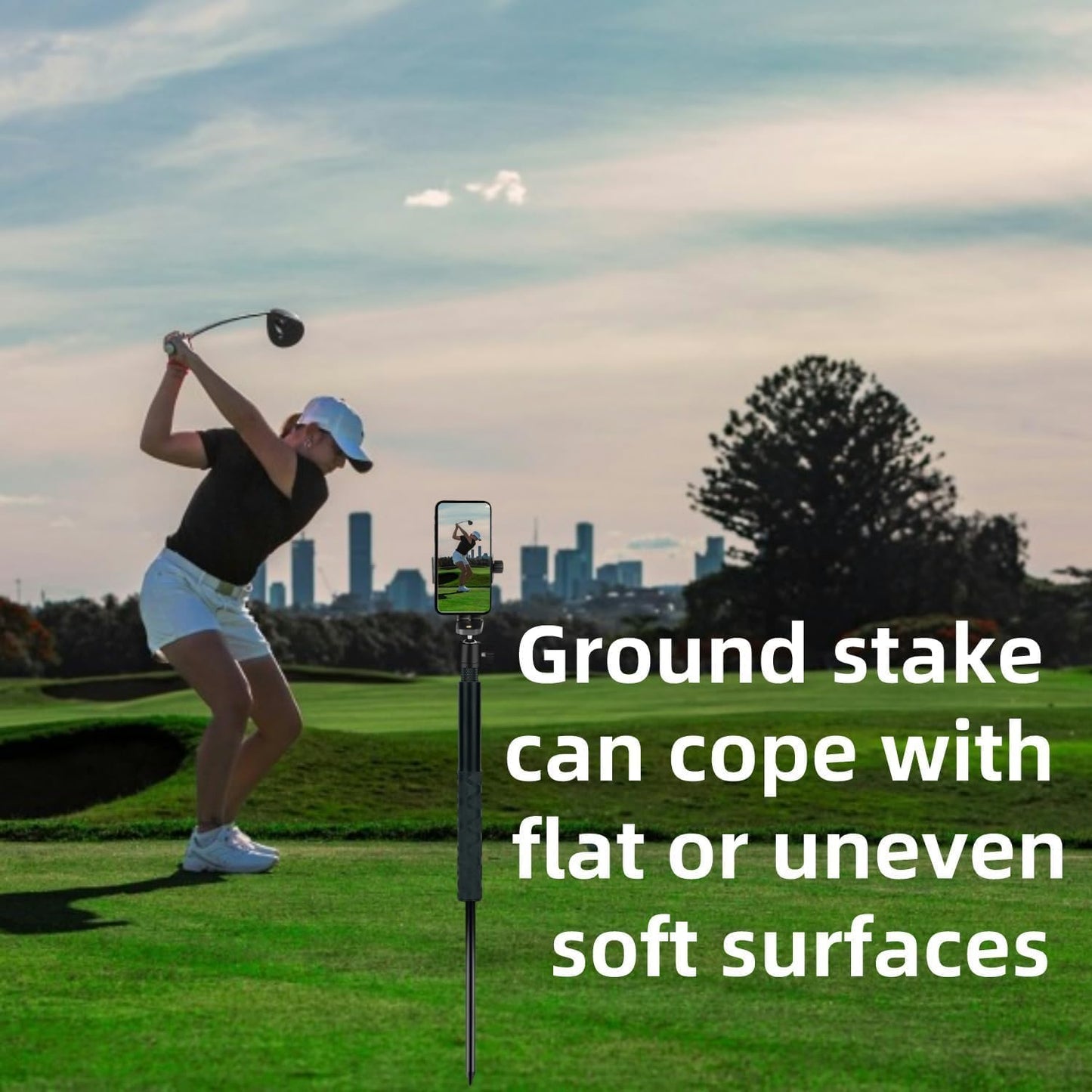 Golf Monopod Selfie Stick with Ground Spike Stake, Golf Swing Analyzer Phone Holder for Training Aid, 52" Adjustable Golf Selfie Stick Phone Stand for Recording Swings