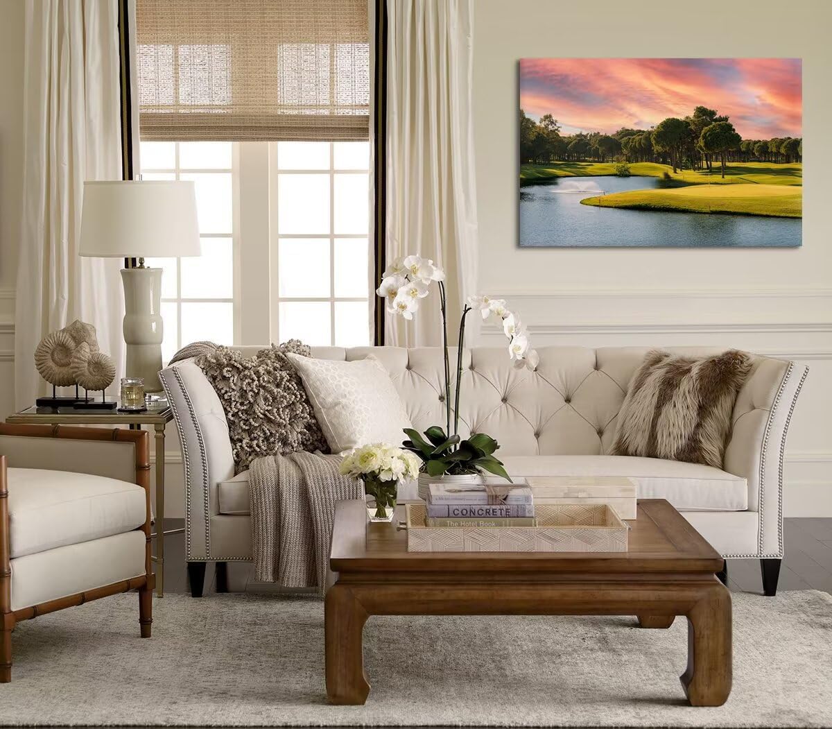 Sunset Golf Course Wall Art for Living Room Bedroom Bathroom Home Decorations Golf Course Picture Poster Print on Canvas Modern Artwork Framed Ready to Hang(12''H x 16''W)