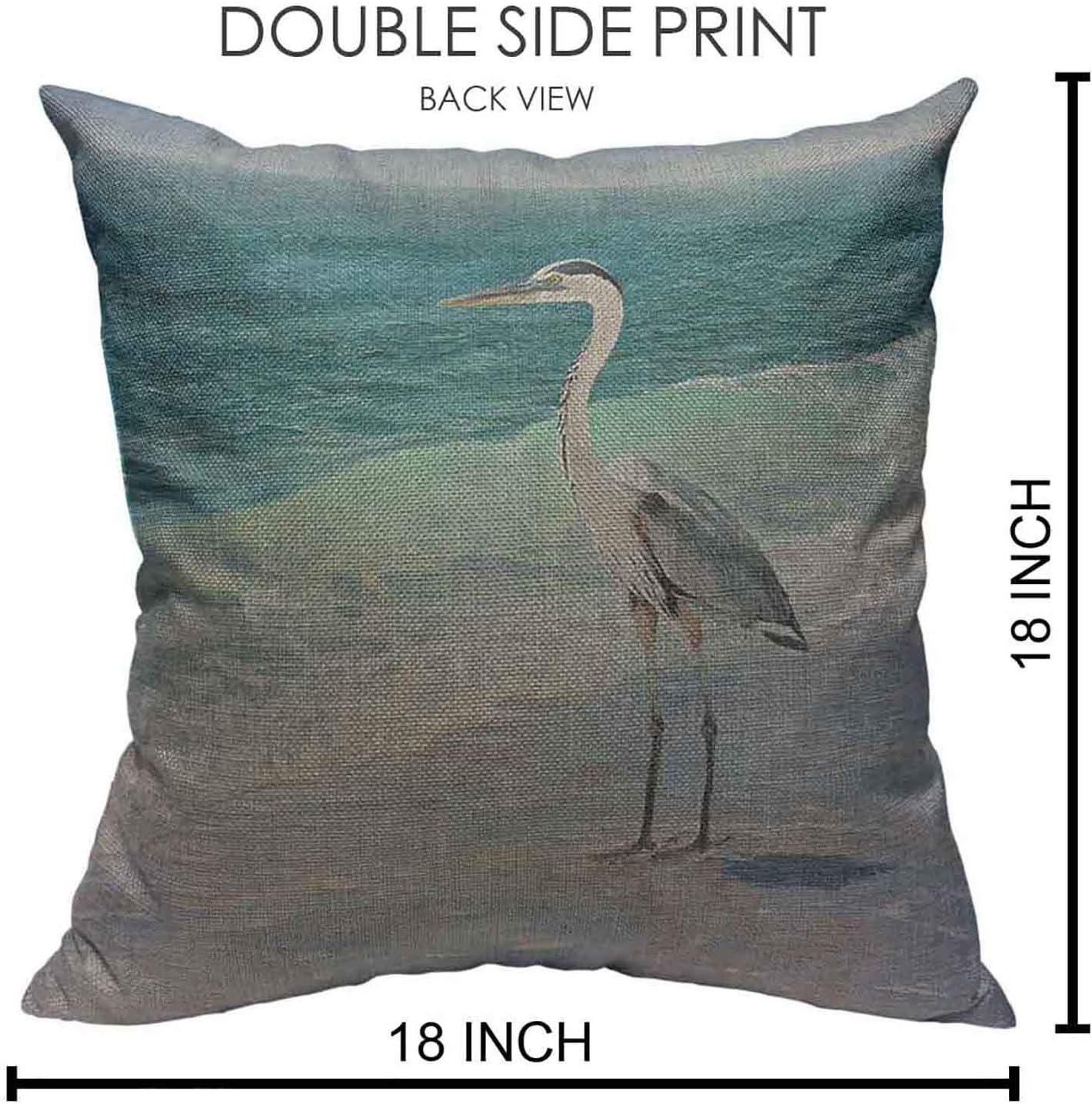 Throw Pillow Covers Blue Heron On The Beach Sea Wave Watercolor Painting Cotton Cotton Linen Decorative Square Pillowcases Cushion Cover 18 X 18 Inch