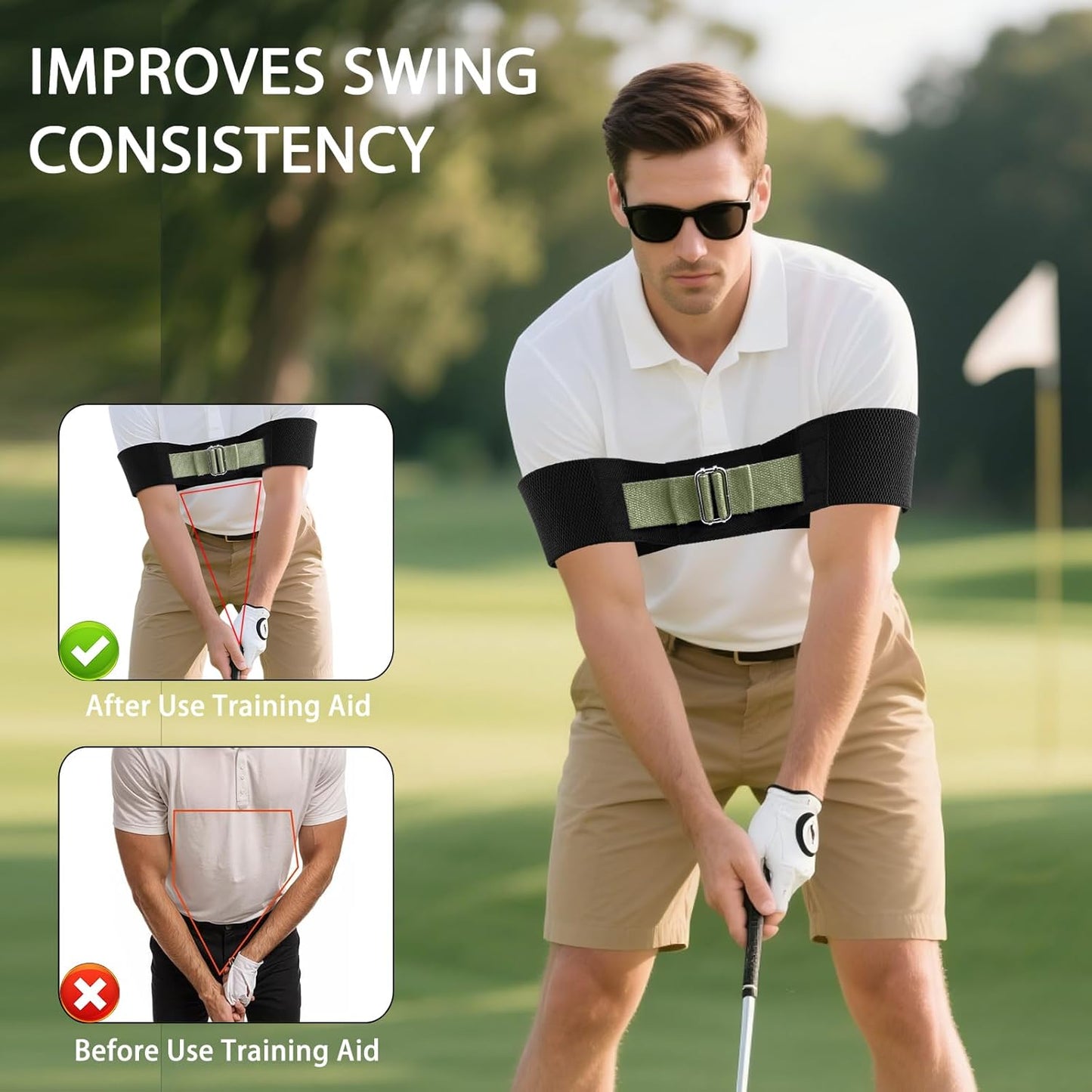 Adjustable Golf Swing Trainer Arm Band-Golf Training Aid with Metal Button for Customized Fit-Enhance Muscle Memory for All Skill Levels-Great Gift for Golfers