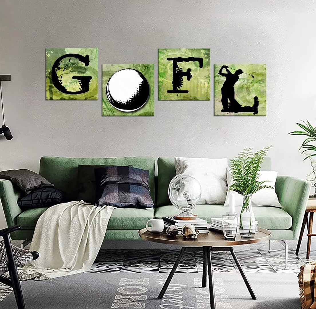 Pankila Golf Canvas Wall Art Golf Sports Wall Decor Green Leisure Poster Artwork for Gym Living Room Office Man Bedroom Painting Modern Minimalism Frame Print Artwork (12''W x 12''H x 4)