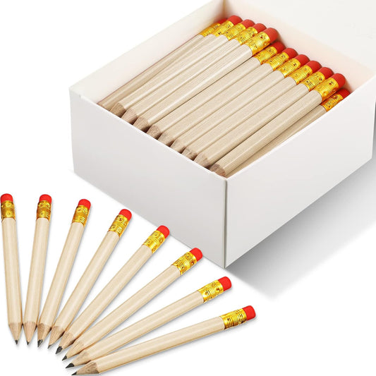 Outus 72 Pieces Golf Pencils Half Pencils with Eraser Mini Bulk Short #2 HB Pre Sharpened for Bridal Shower Wedding Office(Wood)