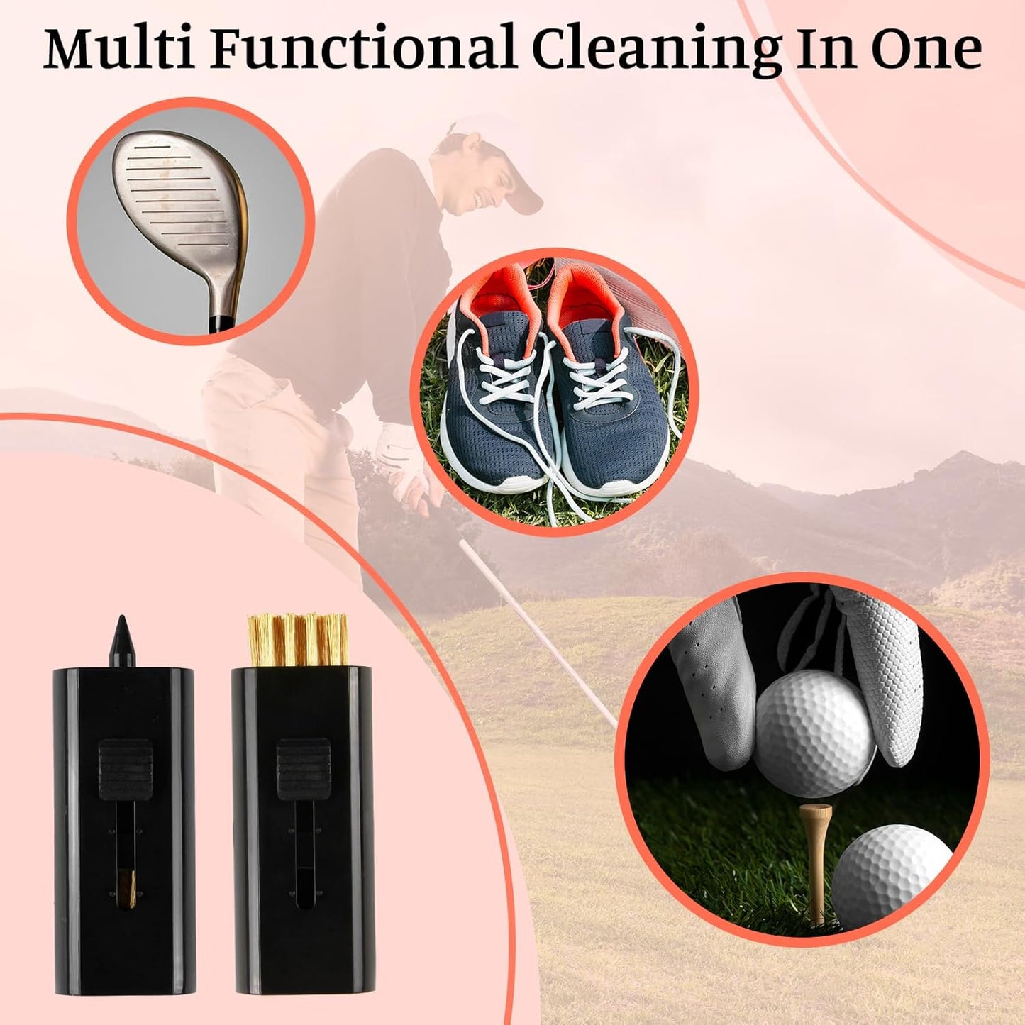 Retractable Golf Club Cleaner Brush Multicolor 4 Pcs, Mini Pocket Golf Groove Cleaner Double-Sided Tool, Club Cleaning Accessories Gift Ideal for Men Women Golfer