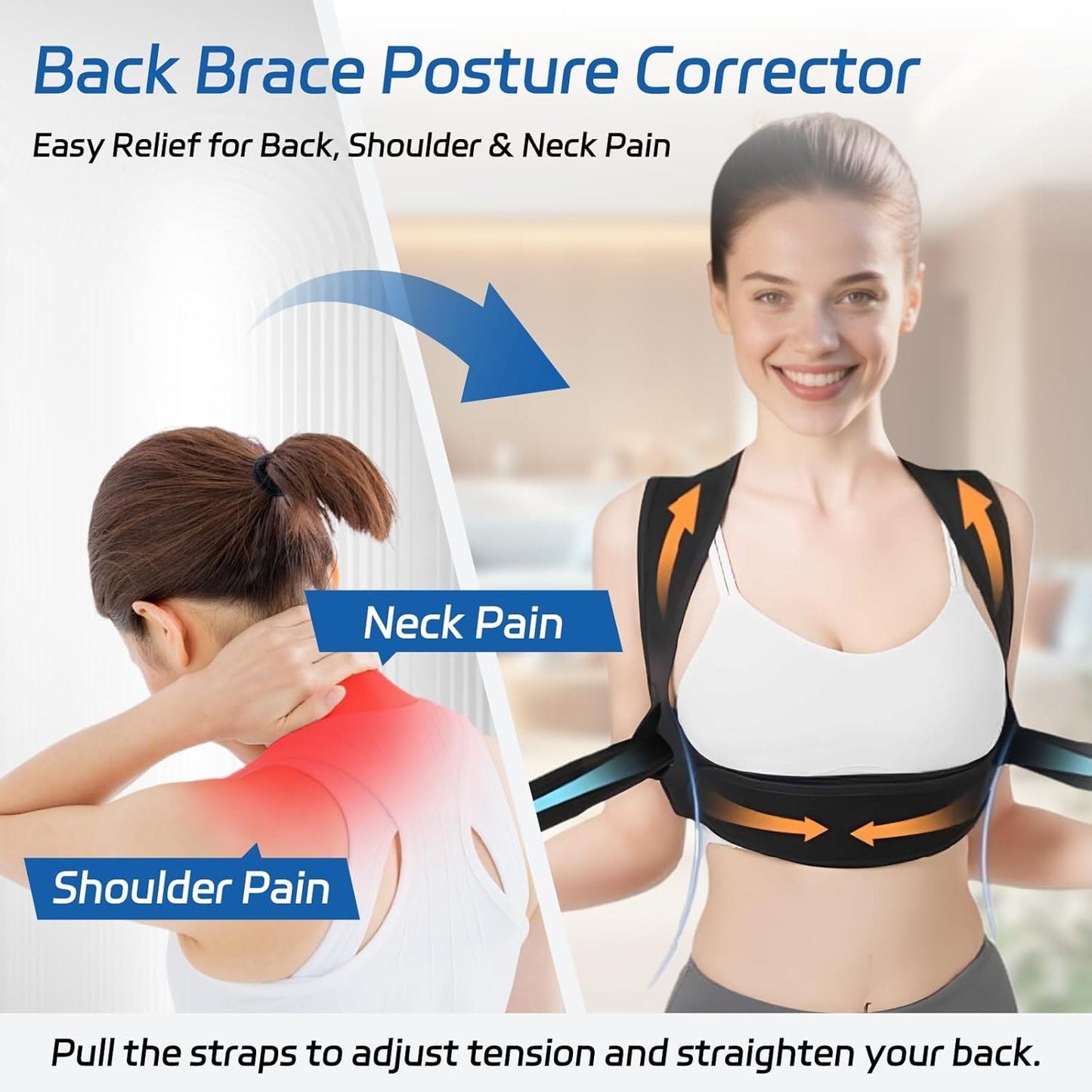 Posture Corrector for Women and Men, Adjustable Back Brace Posture Corrector with Shoulder Brace & Back Straightener, Upper Back Support for Clavicle, Neck, Shoulder Pain Relief (Black, Large)