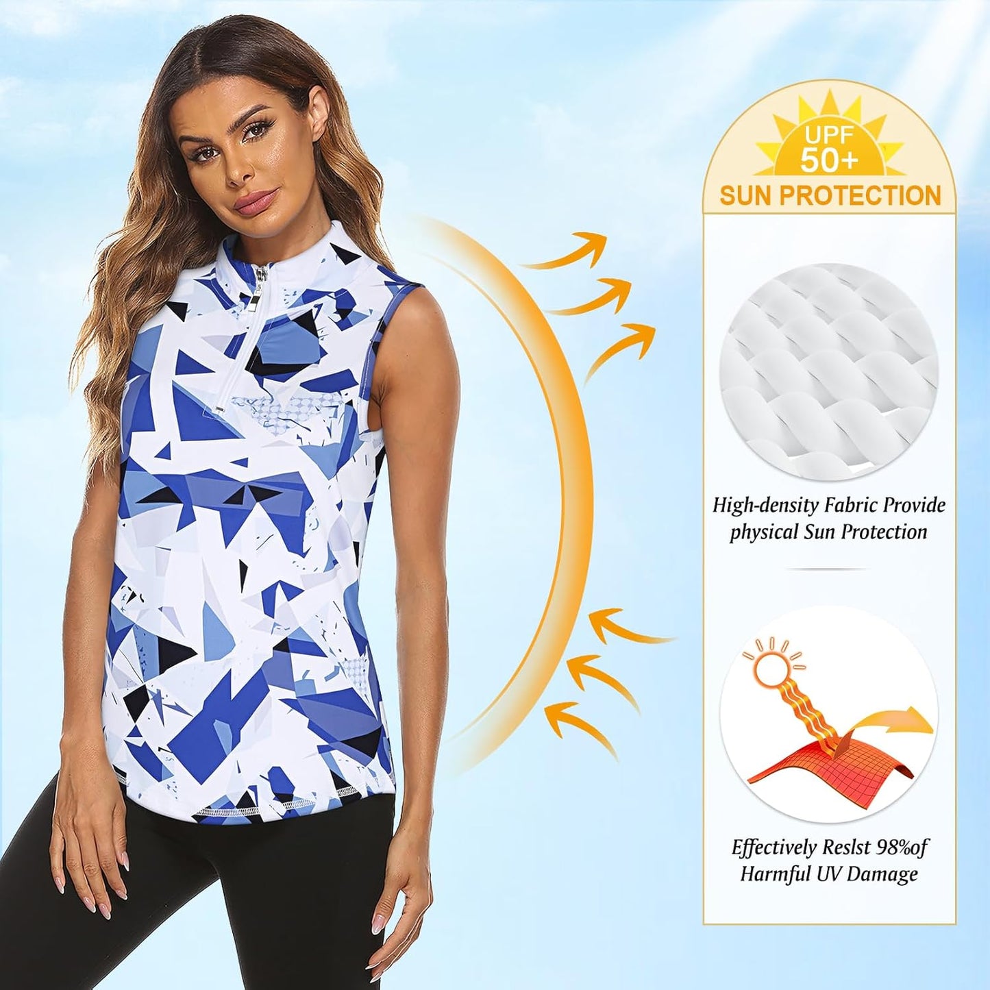 Koscacy Women's Sleeveless Golf Tennis Polo Shirts Zip Up Dry Fit Workout Tank Tops Athletic Shirt