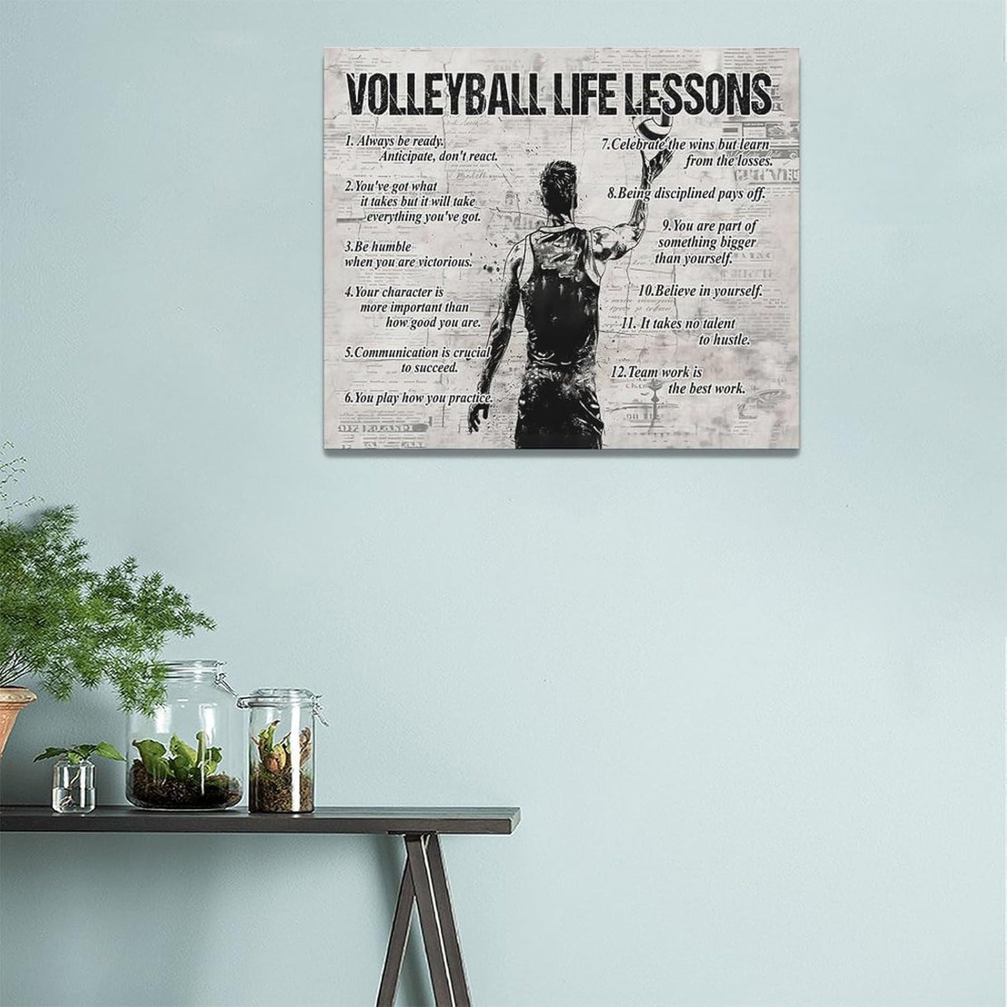 Volleyball Sports Wall Art Volleyball Life Lessons Wall Decor Volleyball Sign Retro Poster Boy Men Room Motivational Decorations Canvas Print Painting Artwork for Bedroom Bathroom Living Room 24"x20"