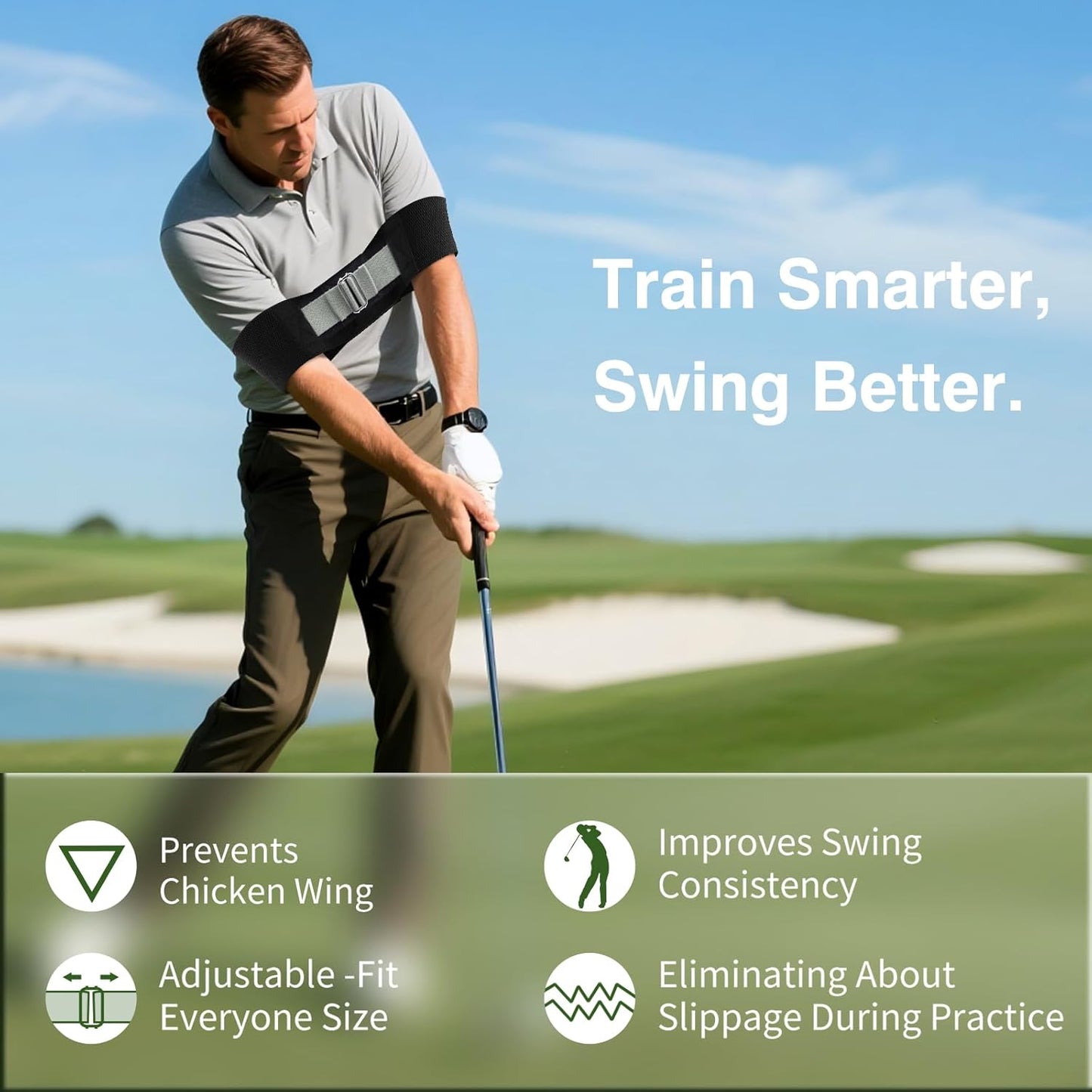 Adjustable Golf Swing Trainer Arm Band-Golf Training Aid with Metal Button for Customized Fit-Enhance Muscle Memory for All Skill Levels-Great Gift for Golfers
