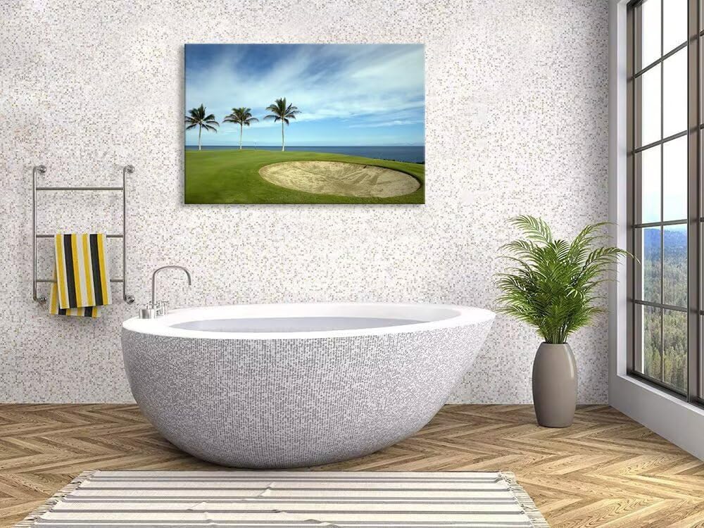 Green Hawaiian Golf Course Wall Art for Living Room Bedroom Bathroom Home Decorations Golf Art Canvas Prints Hawaii Golf Course Picture Poster Framed Artwork Ready to Hang(18''H x 24''W)