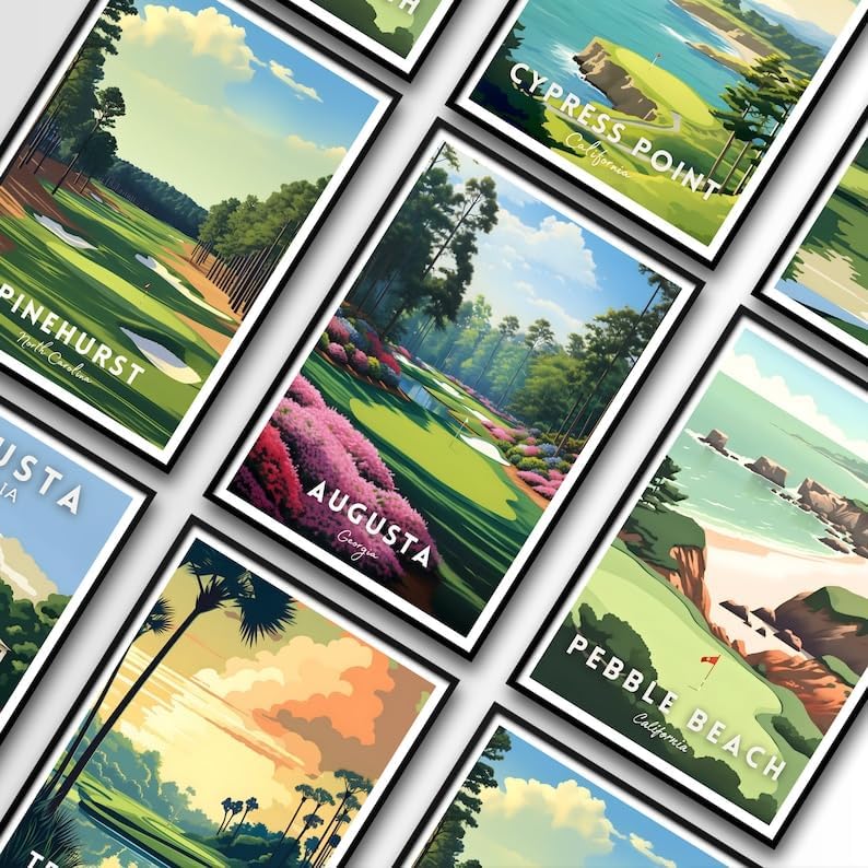 Nationcog Augusta Golf Course Wall Art Print, Vintage Masters Landscape Decor for Office or Living Room, Unique Golf Gift for Dad, Scenic Sports Poster for Men (Unframed) (9x11)