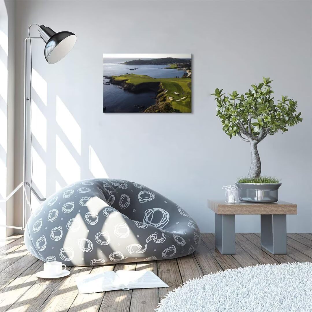 Pebble Beach Golf Course Wall Art Pictures - Pebble Beach Wall Art for Living Room Bedroom Bathroom Home Decorations Framed Artwork Canvas Prints Ready to Hang(28''H x 44''W)