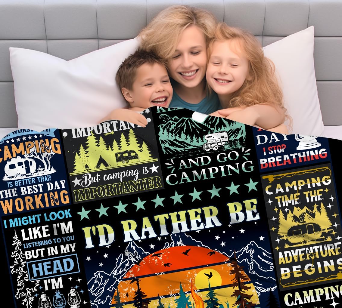 Camping Blanket Gift for Men or Woman,Camping Stuff Camping Lovers thorw Blankets for Camper Outdoor,Gifts for Campers on Birthday Christmas Thanksgiving 60"x50"