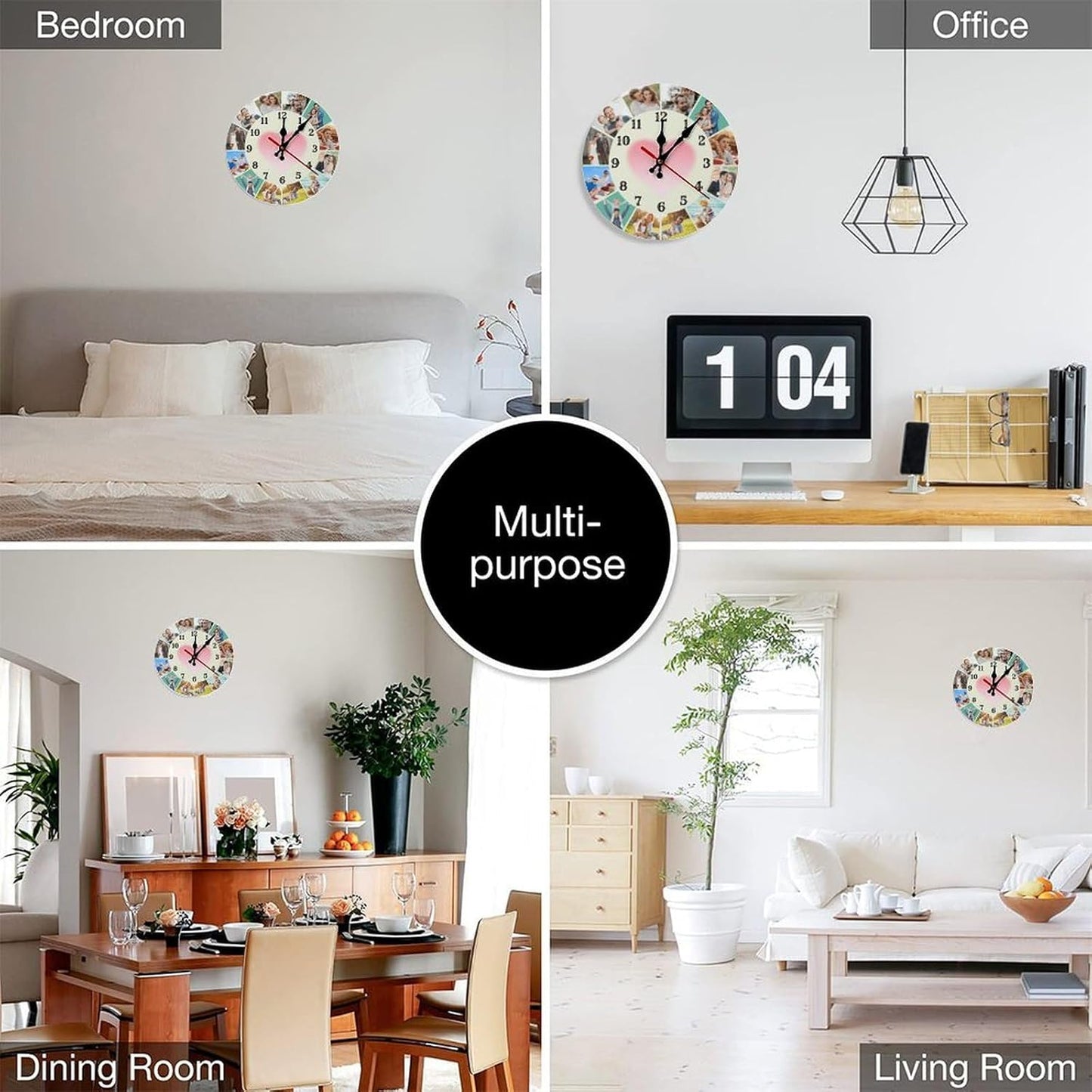 Custom Wall Clock,Personalized Wood Clock add Your Photo/Text,Customizable Silent Round Decoration for Kitchen Bathroom 15.7inch style7