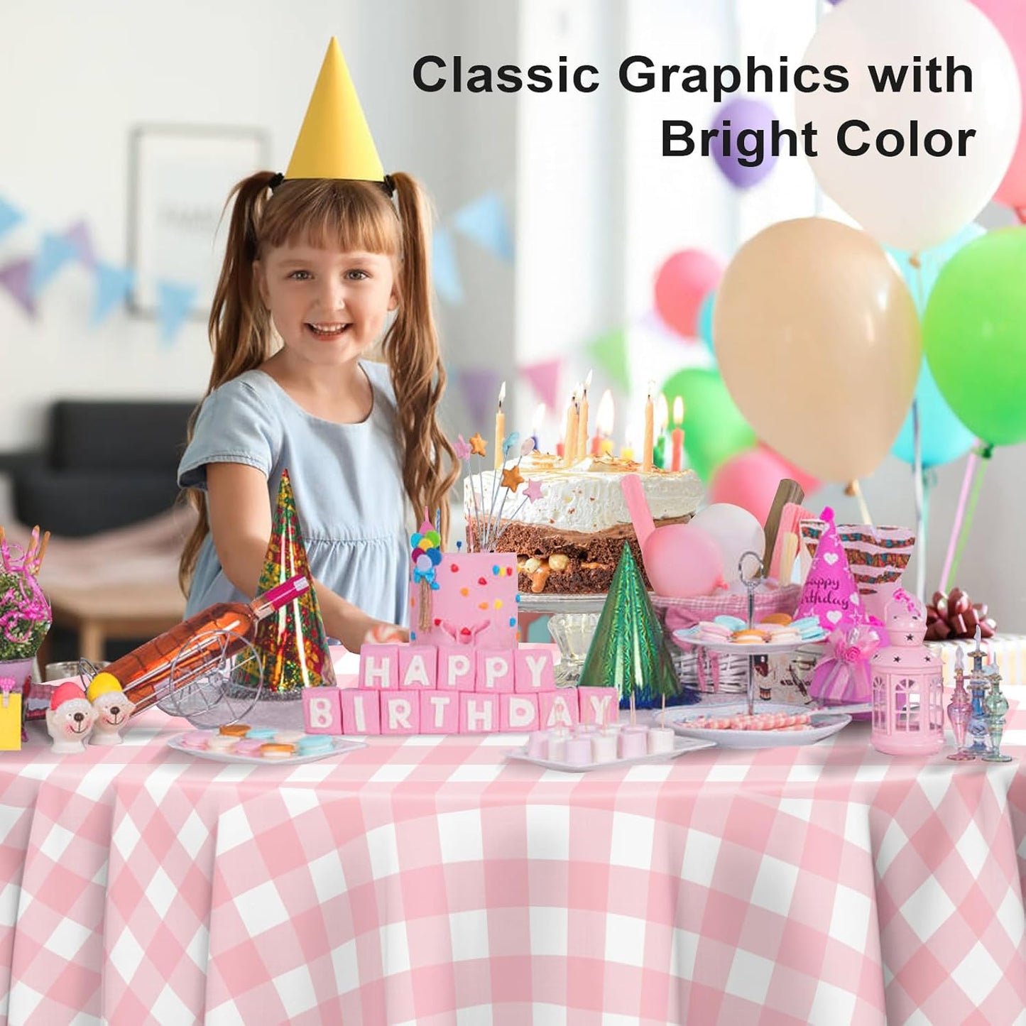 12 Pack Pink and White Checkered Tablecloth, Round Pink Gingham Plastic Table Cloths for Parties Disposable, 84x84 in Waterproof Camping Tablecloth for Birthday Party Baby Shower Picnic School