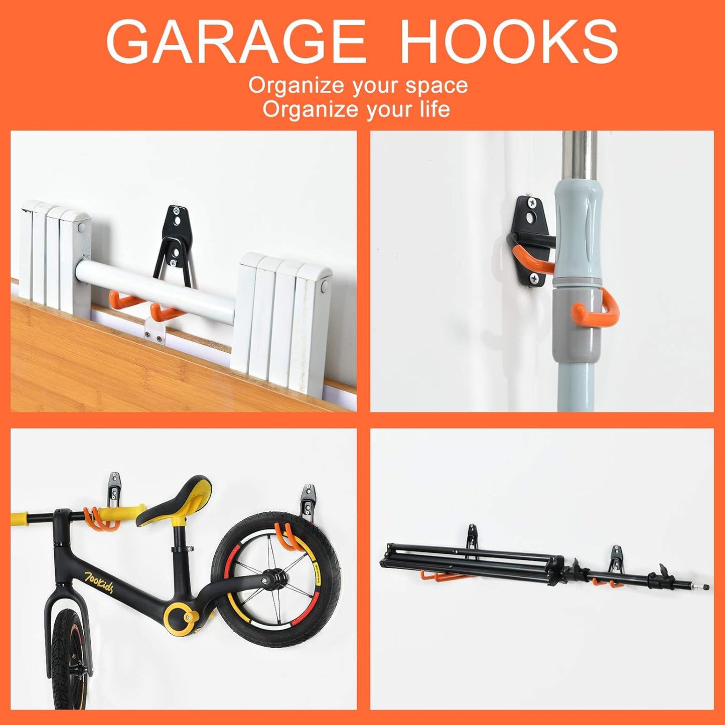 Aoben Heavy Duty Steel Garage Storage Hooks, Utility Tool Hangers and Combinable Wall Mount Hooks for Organizing Ladder, Hold Chairs, Heavy Tools (Small U, 4 Pack)