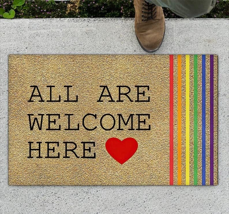 All are Welcome Here Doormat Front Non Slip Entryway Rugs for Indoor Entrance Floor Door Mat Dries Quickly Kitchen Mat Natural Durable Easy to Maintain Bath Mat 18x30 inch