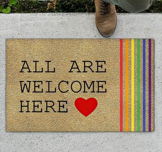 All are Welcome Here Doormat Front Non Slip Entryway Rugs for Indoor Entrance Floor Door Mat Dries Quickly Kitchen Mat Natural Durable Easy to Maintain Bath Mat 18x30 inch