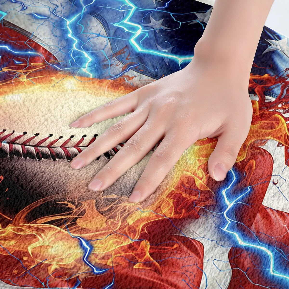 Feelyou 3D Baseball Soft Fleece Door Carpet American Flag Polyester Bath Rug for Kids Boys Girls Fire Ball Sports Non Slip Bath Mat Retro USA Flag Bathroom Floor Indoor Doormat,16x24 Inch