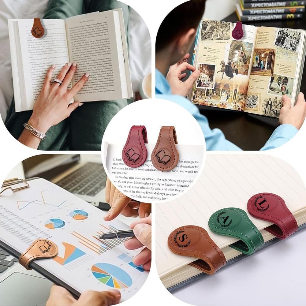 Personlized Magnetic Leather Bookmarks with Initials, Customized Book Marks Clip 26 Letters Bookmark for Reading Women, Men, Kids,Cute Book Markers Meaningful Gift for Book Lovers (Purple, W)