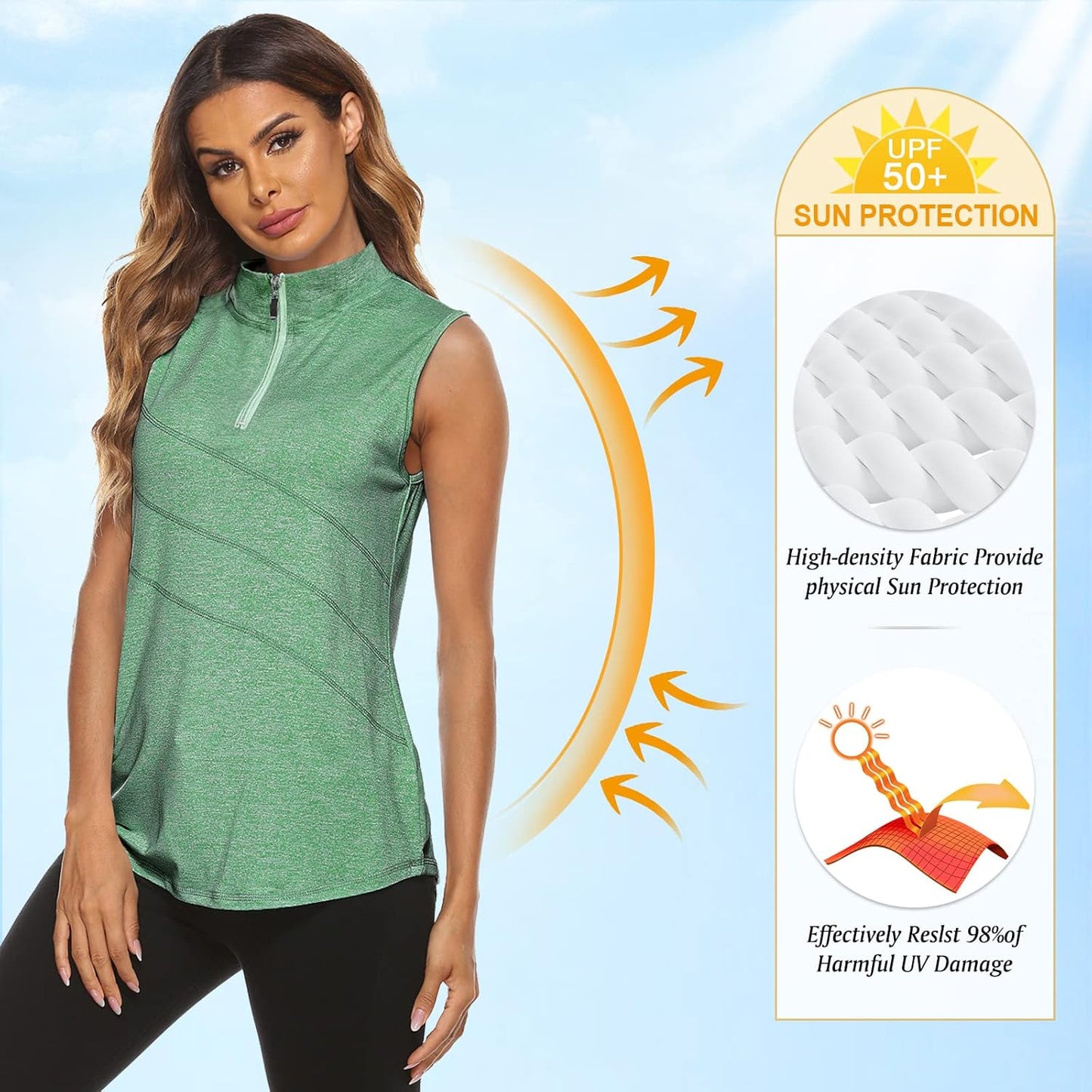 Koscacy Women's Sleeveless Golf Tennis Polo Shirts Zip Up Dry Fit Workout Tank Tops Athletic Shirt