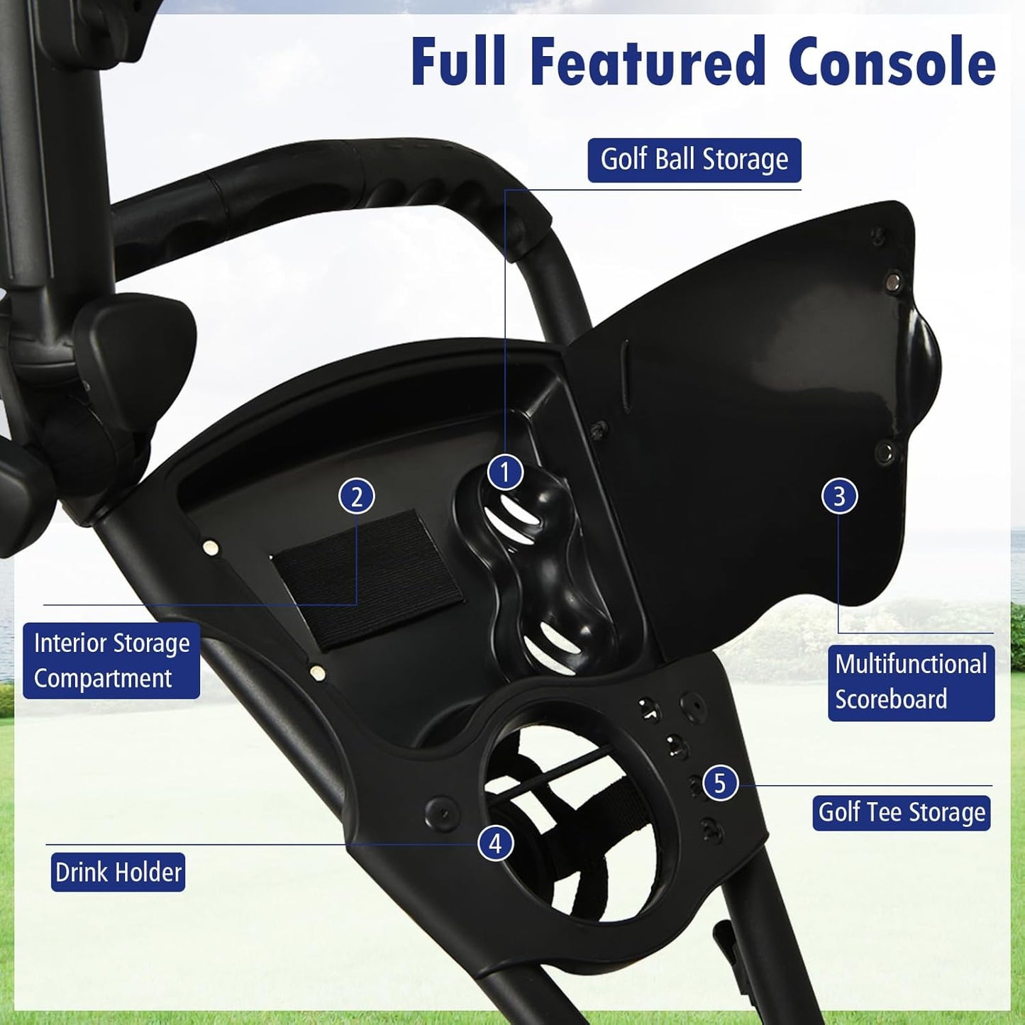 ULTIMATE 3 Wheel Golf Push Cart, Aluminum Folding Golf Walking Push Cart w/Elastic Strap, Umbrella & Cup Holder, Scoreboard Storage, Insulated Storage Bag, Adjustable Handle & Foot Brake