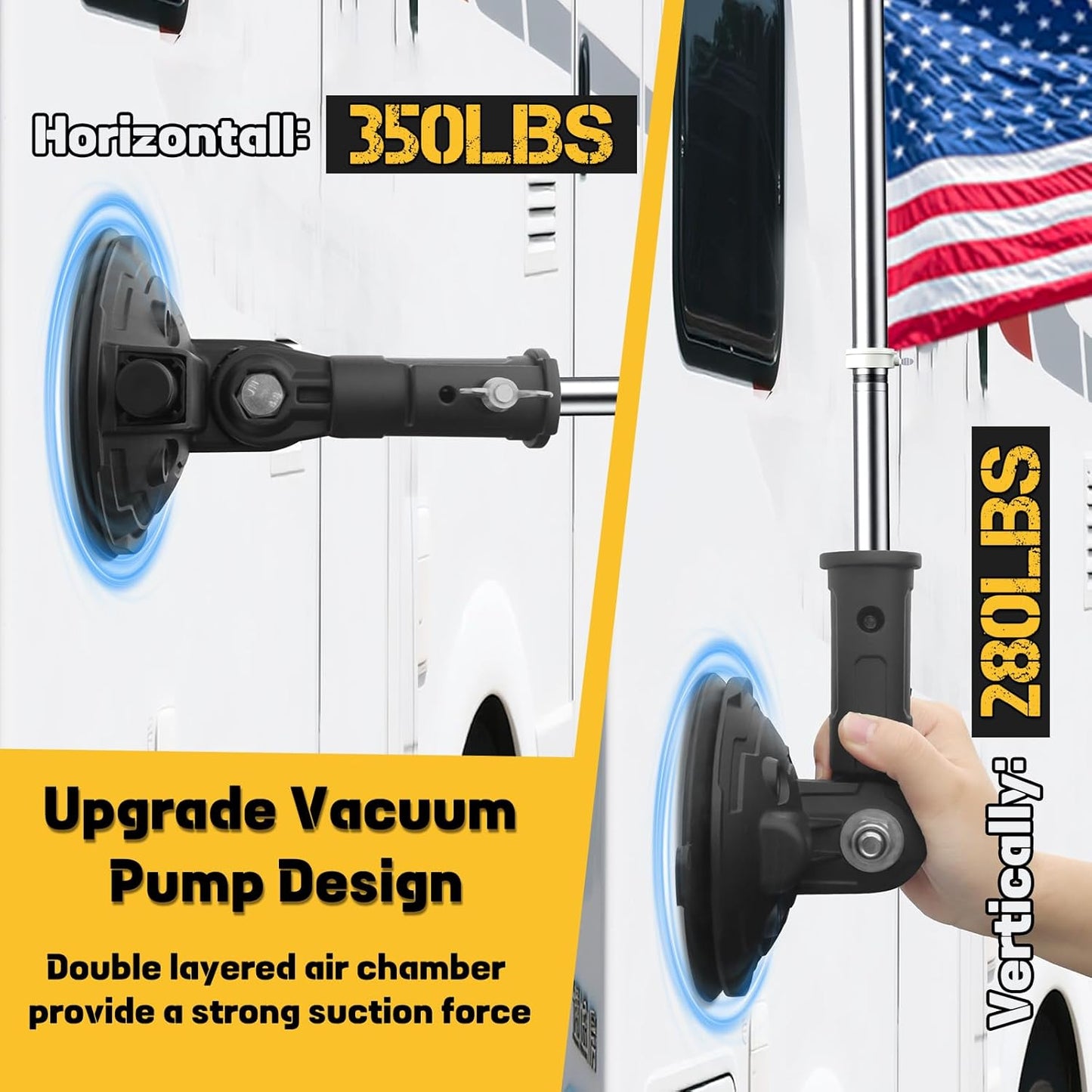 Suction Cup Flag Holder for Car, RV Flag Pole Mount Angle-Adjustable Heavy Duty Metal Flag Holder for RV, Truck, Camper, Car, Boats(1 Pack)