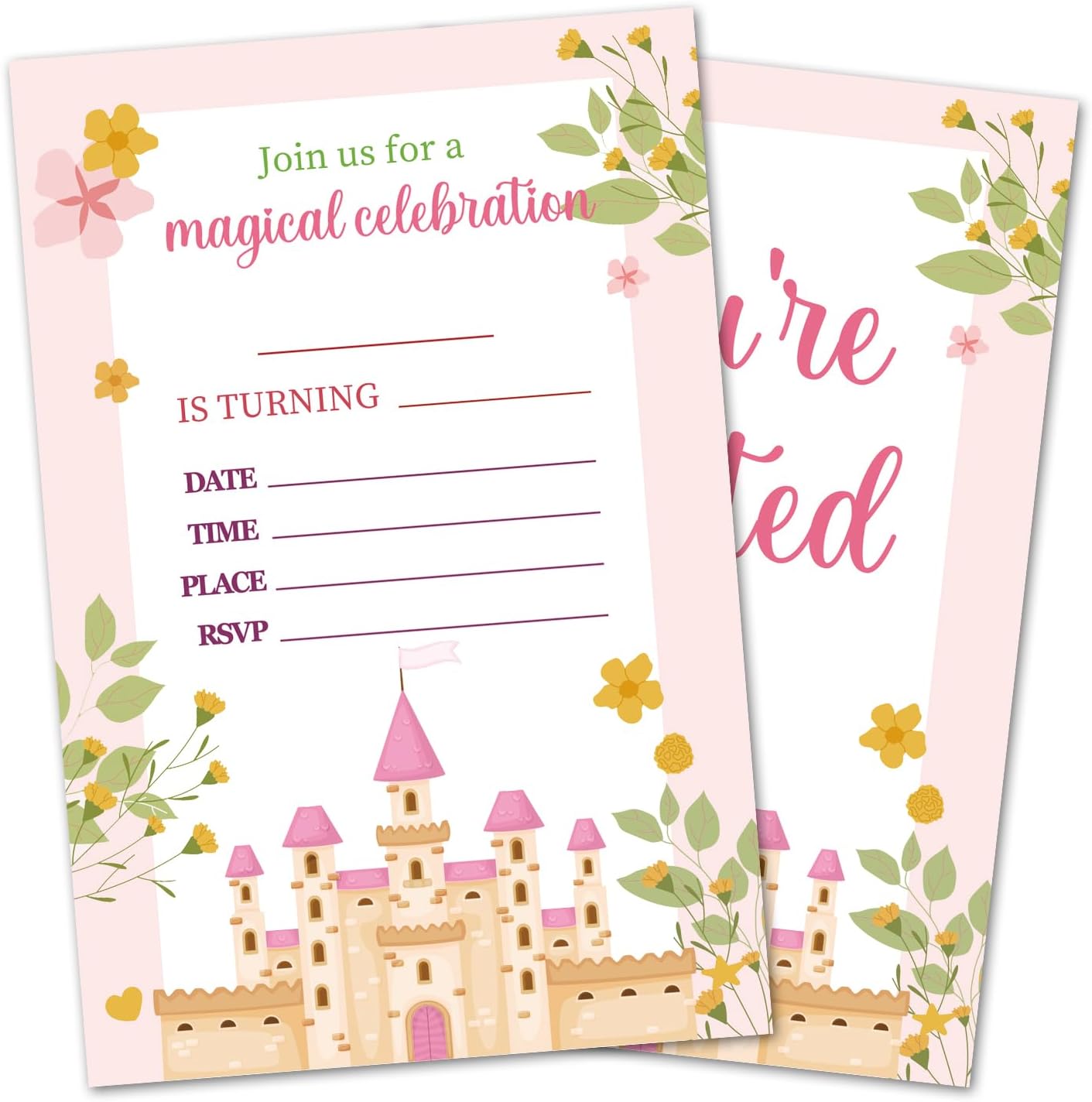 Magical Birthday Invitations, Princess Castle Party Invitations, 20 Double-Sided Fill In Invitation with Envelopes for Teen Boys Girls, Invitations Cards for Birthday Party Decorations Favor - 12