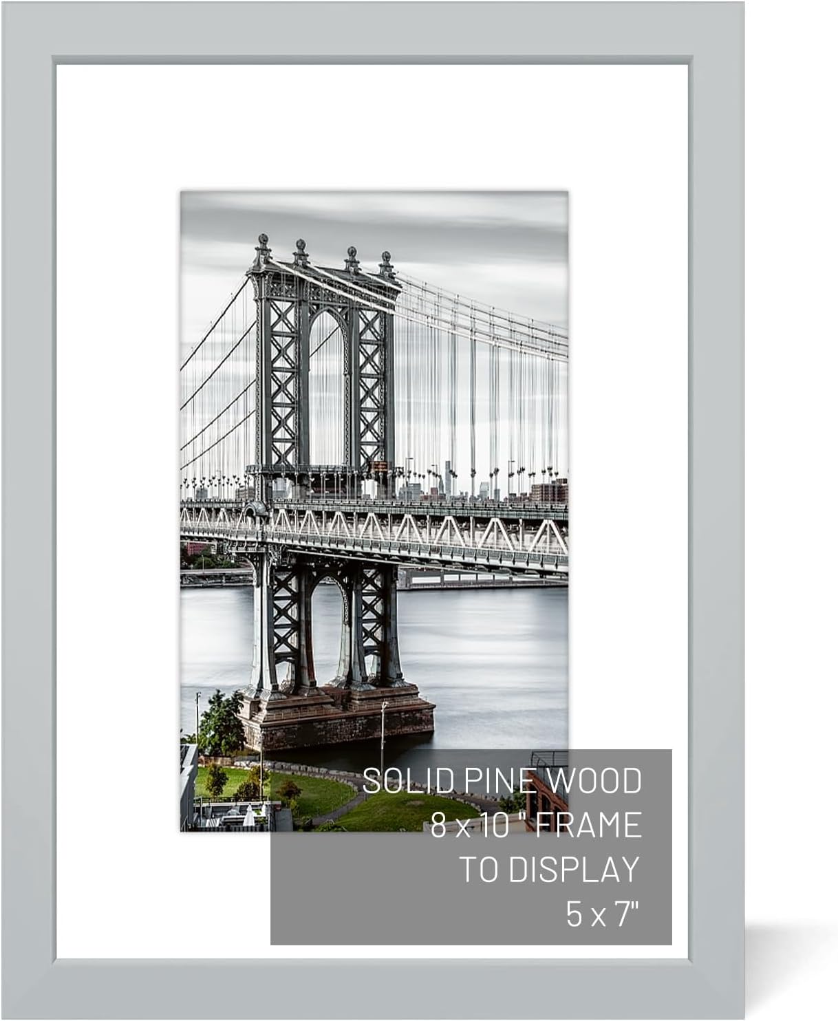 8x10 Picture Frames Solid Wood Display Pictures 5x7 with Mat or 8x10 Frame without Mat Poster Photo Frame Art with 1 Mats for Wall Mounting or Table Top(Gray)