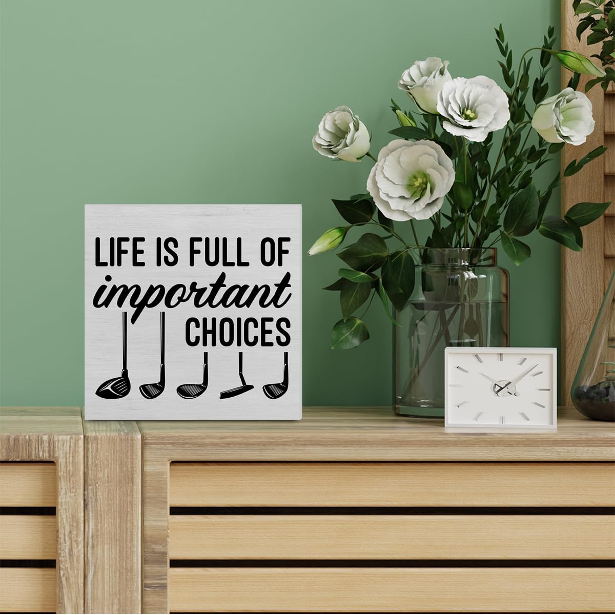 Rustic Life is Full of Important Choices Wooden Box Sign Desk Decor, Golf Life Wood Block Sign Home Tabletop Shelf Desk Decoration, 5 X 5 Inches
