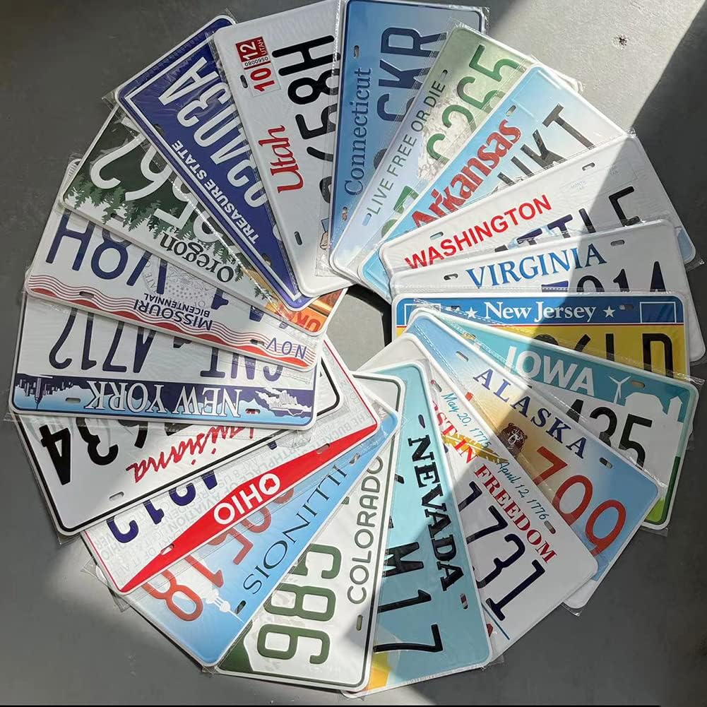 Assorted Replica Metal License Plates, Stamped Car Plates, Man Cave Garage Bar Decor (30 pcs)